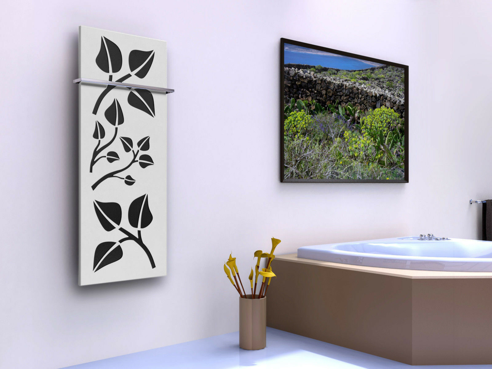 BADHEIZKÖRPER Design Leaves 2 120x47cm 799 Watt weiß (+1 Halter 15mm) SZAGATO Designheizkörper Handtuchheizkörper mit Mittelanschluss Handtuchwärmer