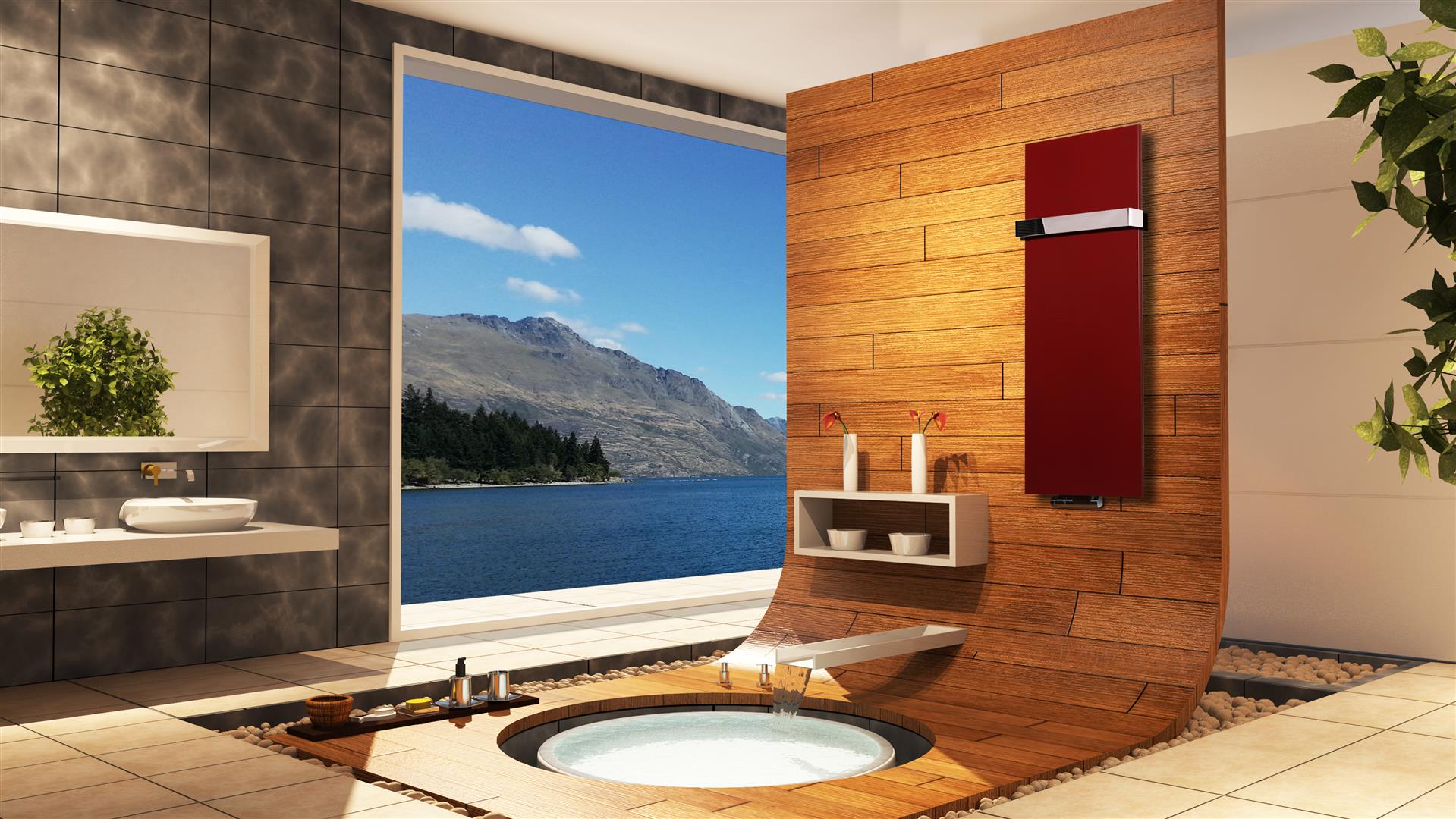 BADHEIZKÖRPER Design Mirror Steel 2 120x47cm 799 Watt rot (+1 Halter glänzend 50mm) SZAGATO Designheizkörper Handtuchheizkörper mit Mittelanschluss