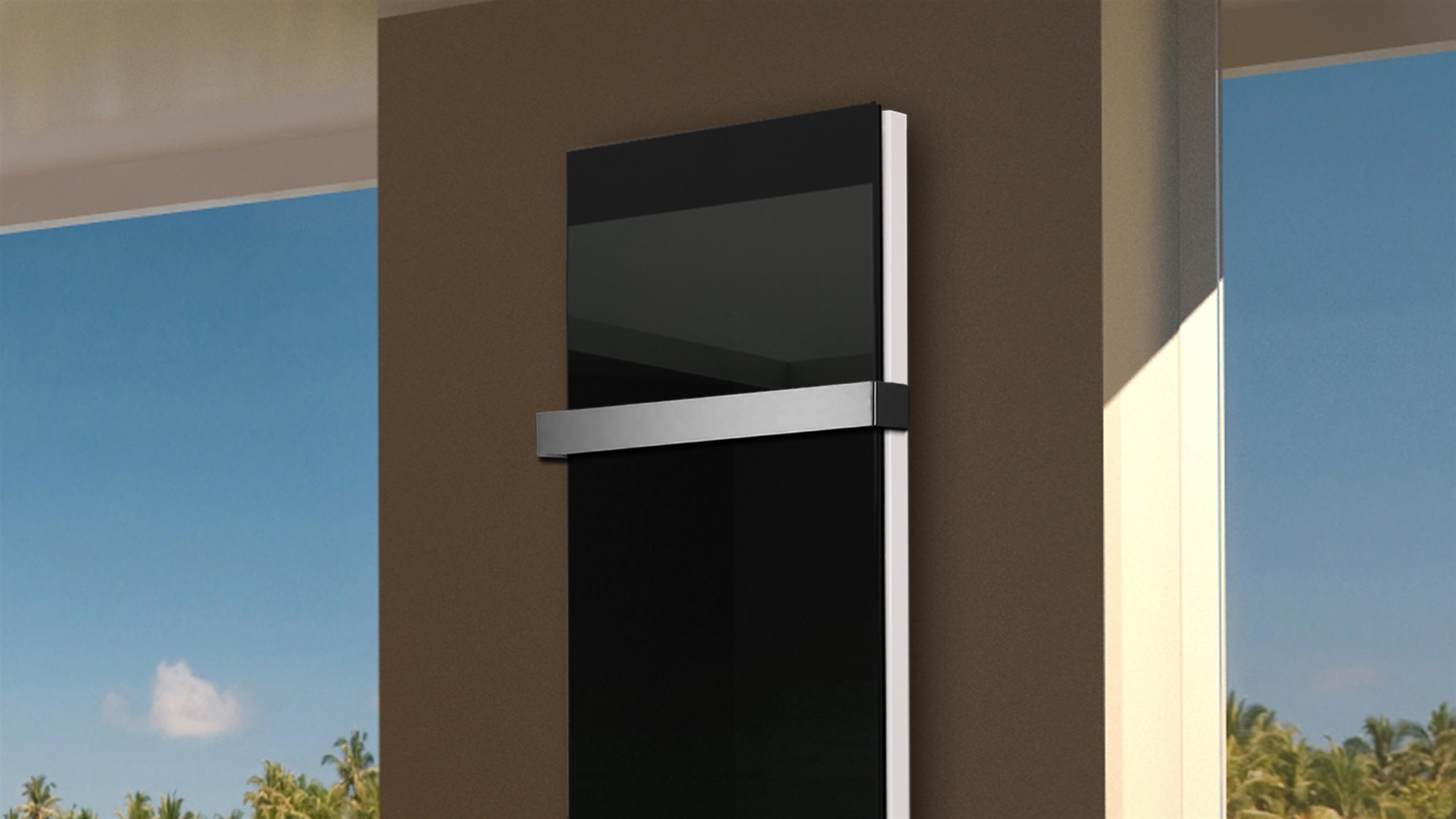 BADHEIZKÖRPER Glas Montevideo 6 Glasfront 180x47cm 1964 Watt schwarz +1 Halter 50mm SZAGATO Designheizkörper Handtuchheizkörper mit Mittelanschluss