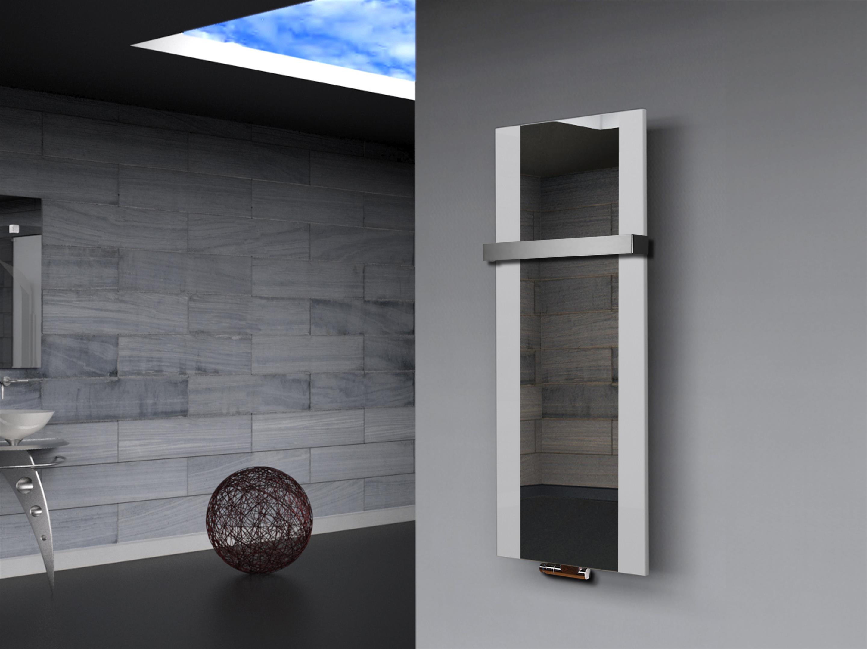 BADHEIZKÖRPER mit Spiegel Design Singapur 2 120x47cm 799 Watt weiß  (+1 Halter 50mm) SZAGATO Designheizkörper Handtuchheizkörper mit Mittelanschluss