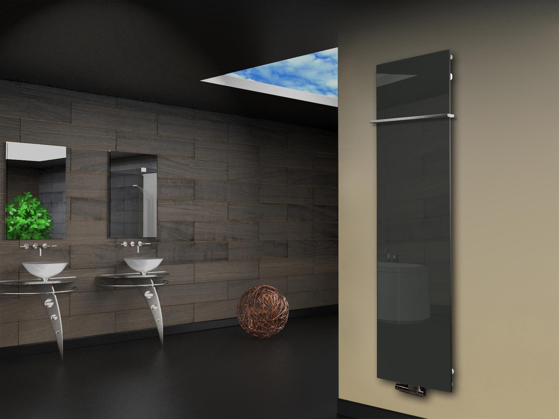 Badheizkörper mit Glas Design Montevideo 3 Glasfront 180x47cm 1118 Watt anthrazit - monn +1 Halter 15mm SZAGATO Designheizkörper mit Mittelanschluss