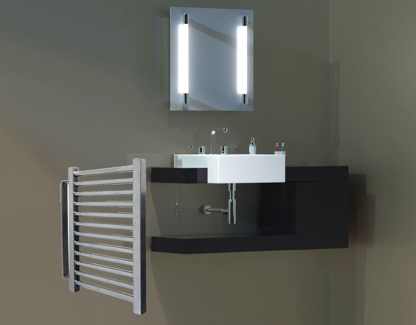 BADHEIZKÖRPER Design Köln schwenkbar 50x35cm Edelstahloptik inkl. 150 Watt Heizstab Marke SZAGATO Bad Heizkörper (Seitenanschluss)