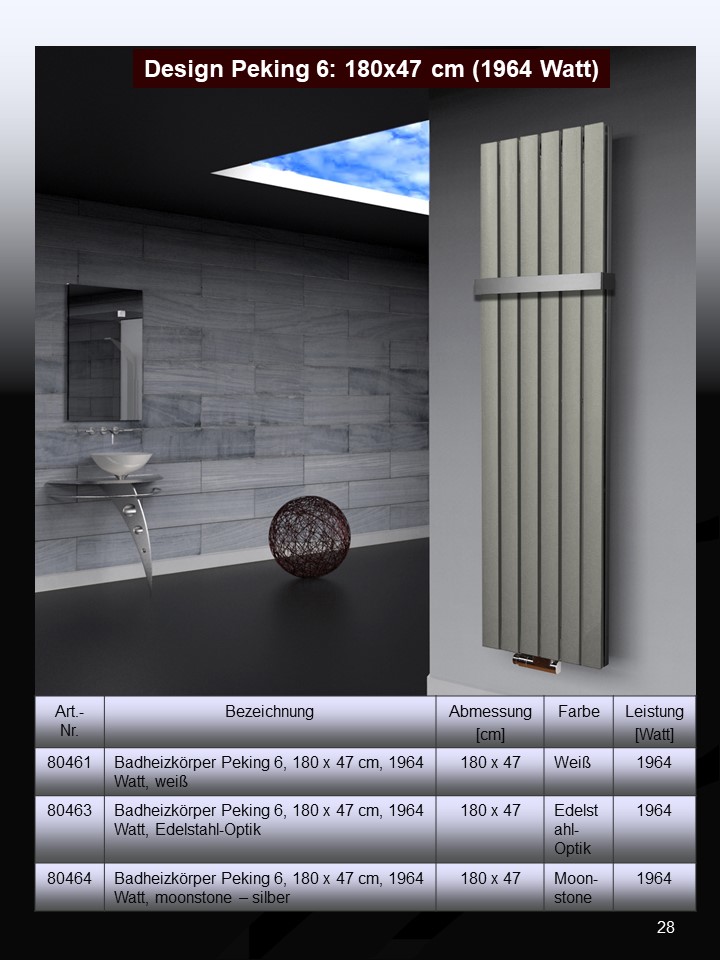 BADHEIZKÖRPER Design Peking 6 180x47cm 1964 Watt Edelstahloptik (+2 Knopfhalter) SZAGATO Designheizkörper Handtuchheizkörper mit Mittelanschluss Handtuchwärmer