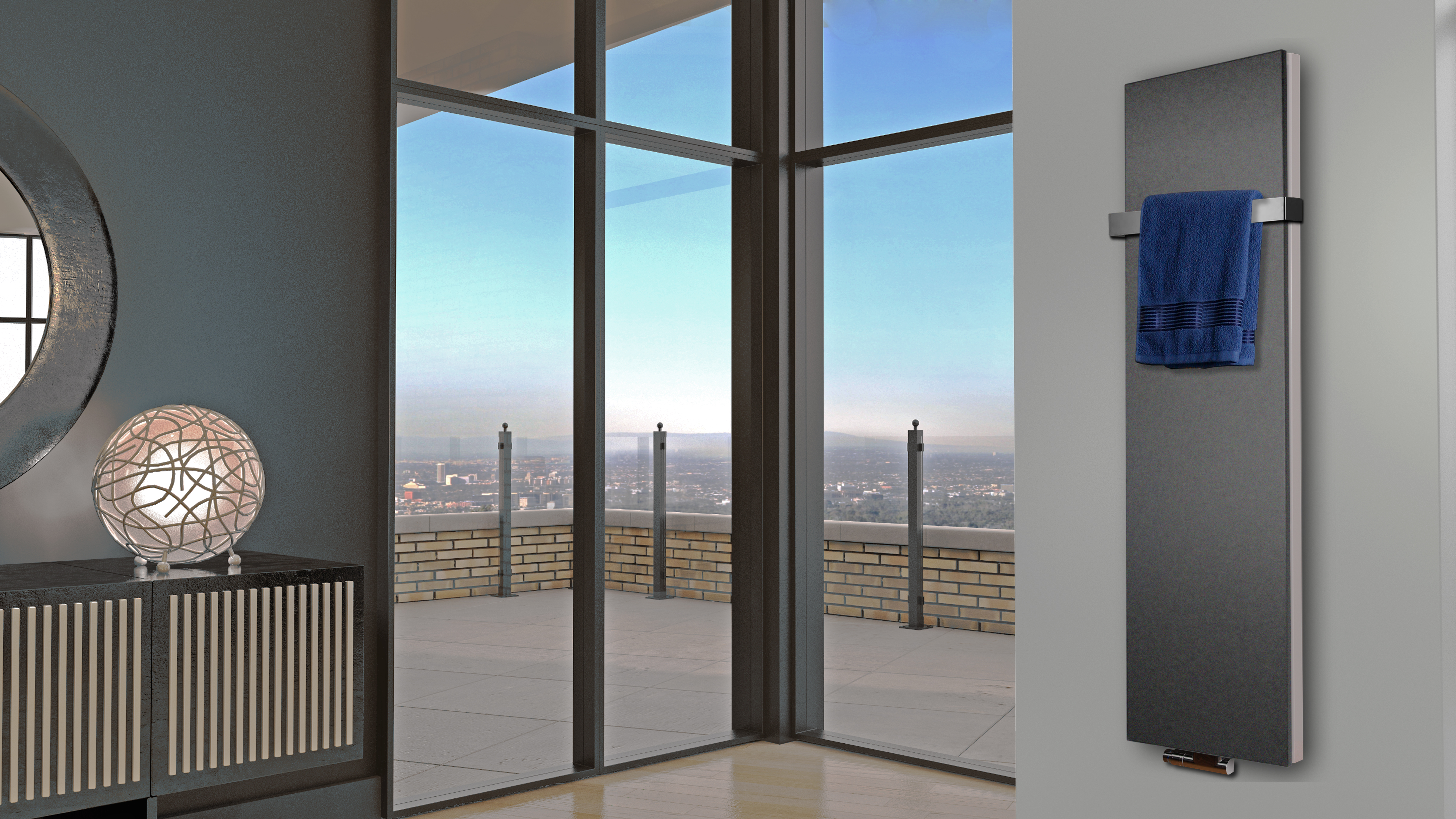 BADHEIZKÖRPER Design Mirror Steel 6 180x47cm 1964 Watt anthrazit - moonstone (+1 Halter 50mm) SZAGATO Designheizkörper Mittelanschluss Handtuchwärmer