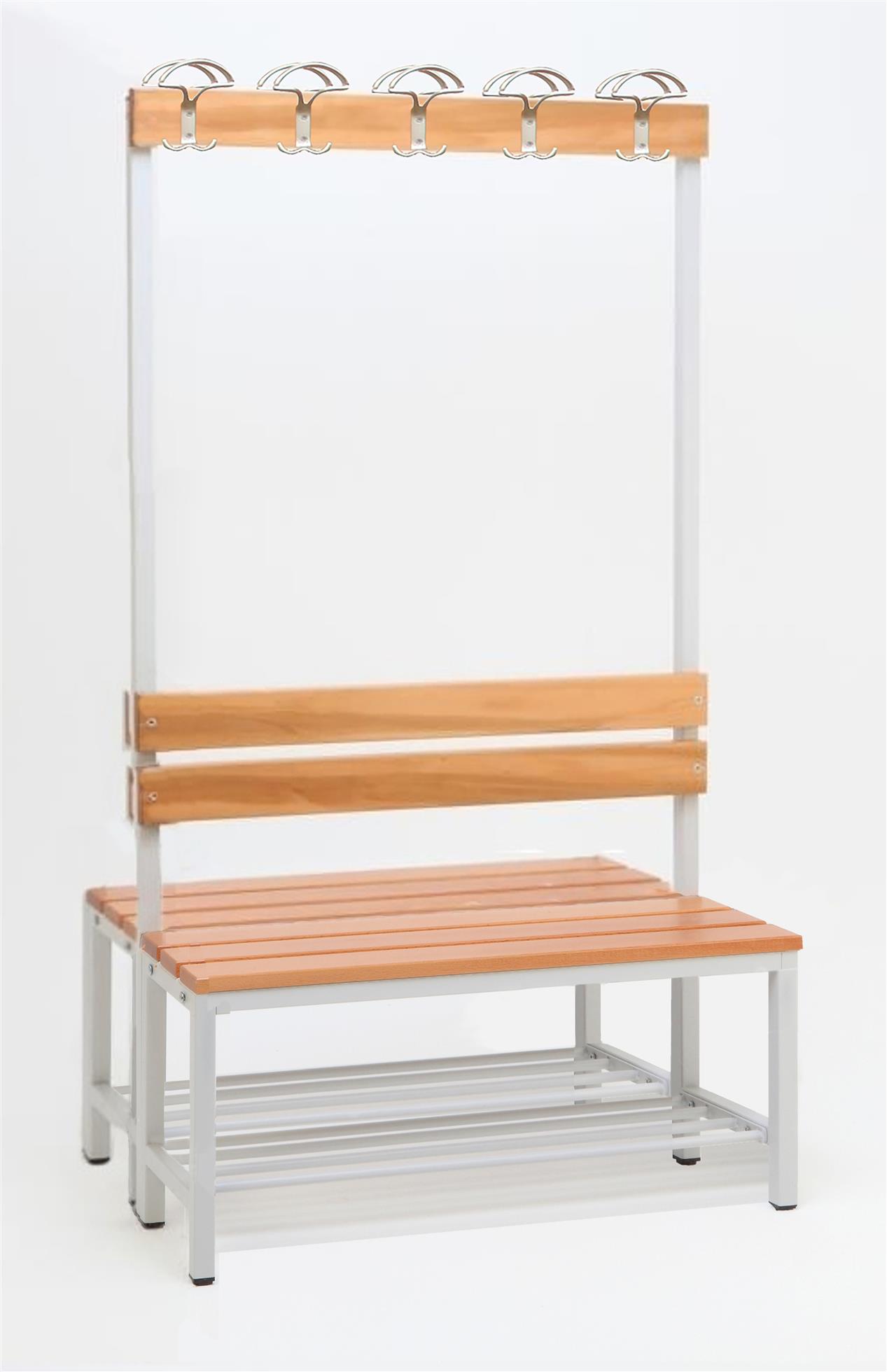 Garderobenbank mit Haken 2-seitig 2 Sitzbänke mit Schuhrost HxBxT 170x100x60cm Marke SZAGATO | Umkleidebank Umkleide Sitzbank Garderobe mit Sitzbank