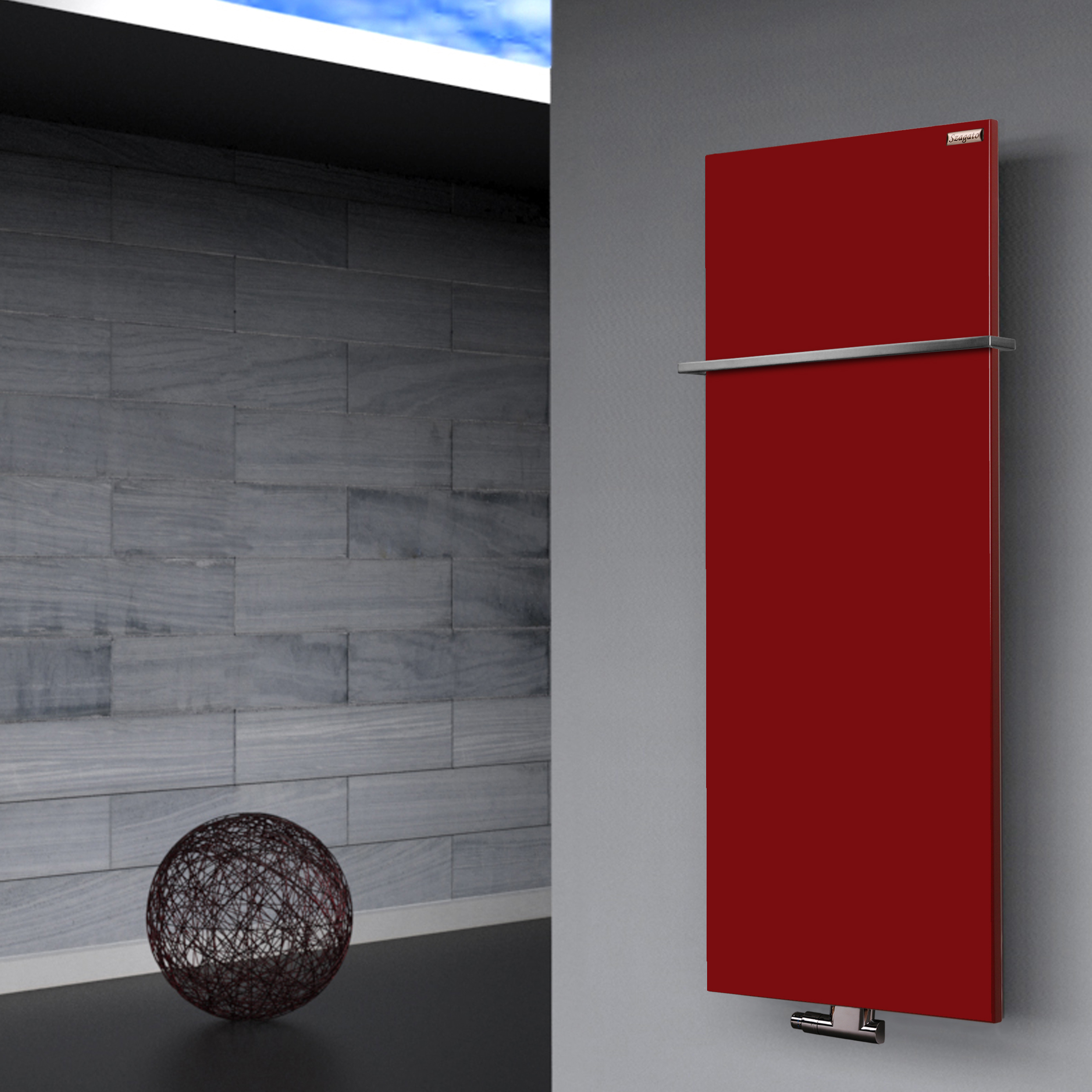 BADHEIZKÖRPER Design Mirror Steel 2 120x47cm 799 Watt rot (+1 Halter 15mm) SZAGATO Designheizkörper Handtuchheizkörper Mittelanschluss Handtuchwärmer