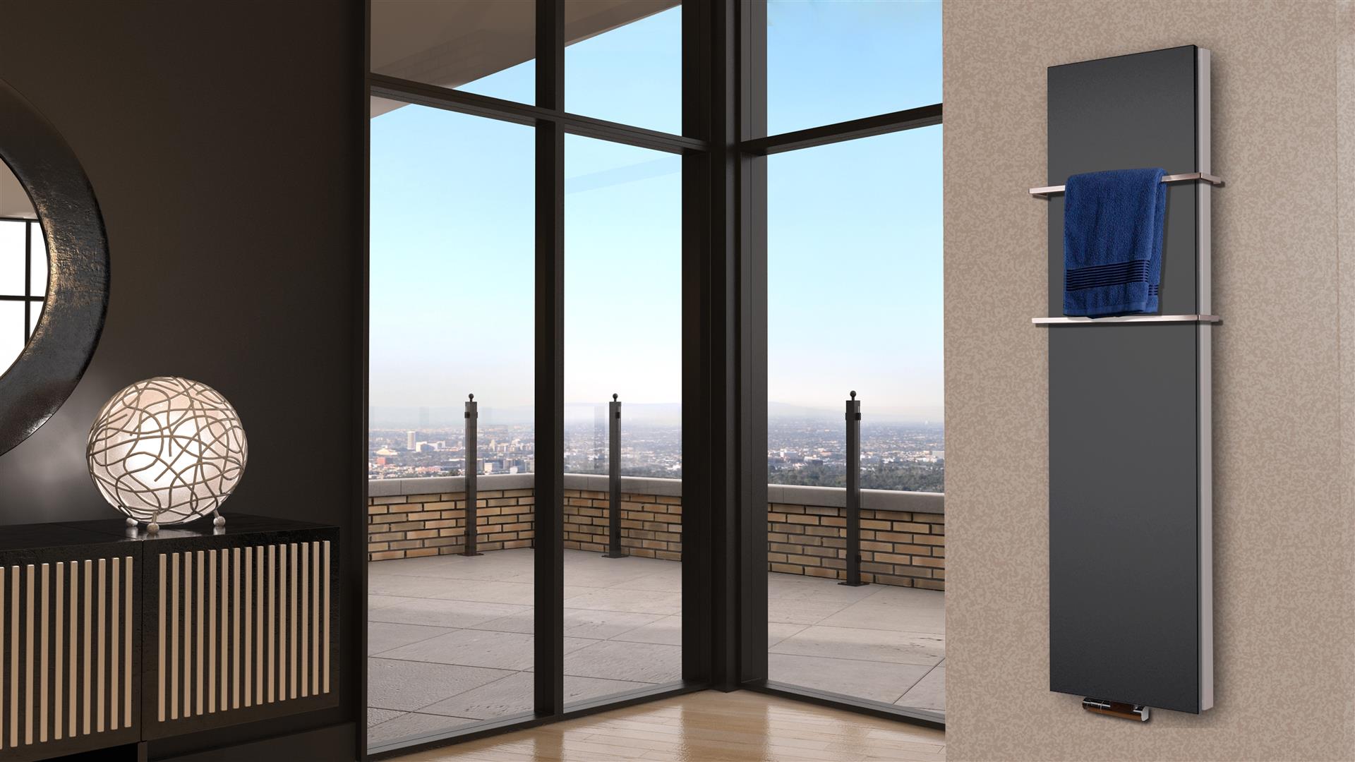 BADHEIZKÖRPER Design Mirror Steel 6 180x47cm 1964 Watt anthrazit (+2 Halter 15mm) SZAGATO Designheizkörper Handtuchheizkörper mit Mittelanschluss