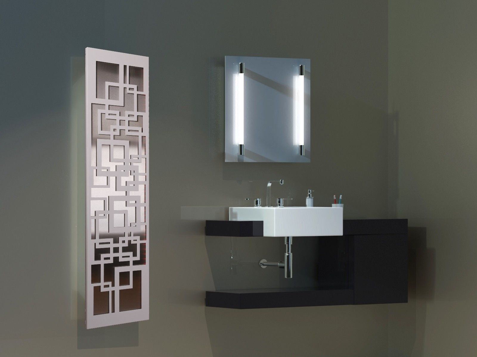 Badheizkörper mit LED Quadrat 3 180x47cm 1118 Watt Edelstahl MT weiß SZAGATO Designheizkörper Handtuchheizkörper mit Mittelanschluss Handtuchwärmer