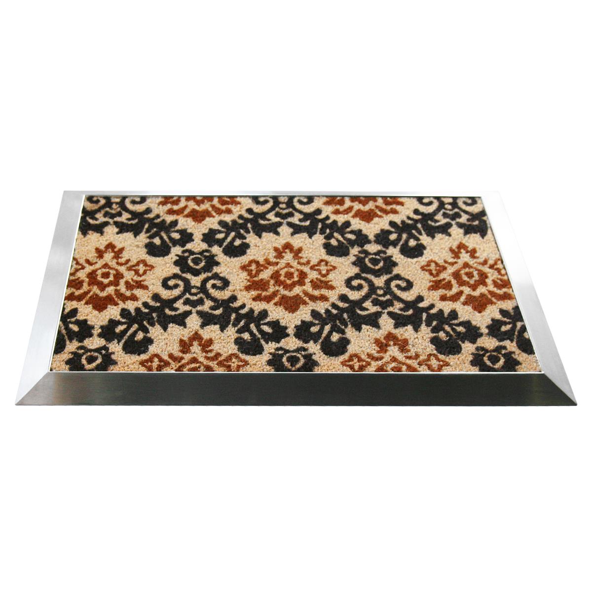 Fußmatte mit Edelstahl-Rahmen, 84x54cm, Design 34: Kokos 3-farbig braun