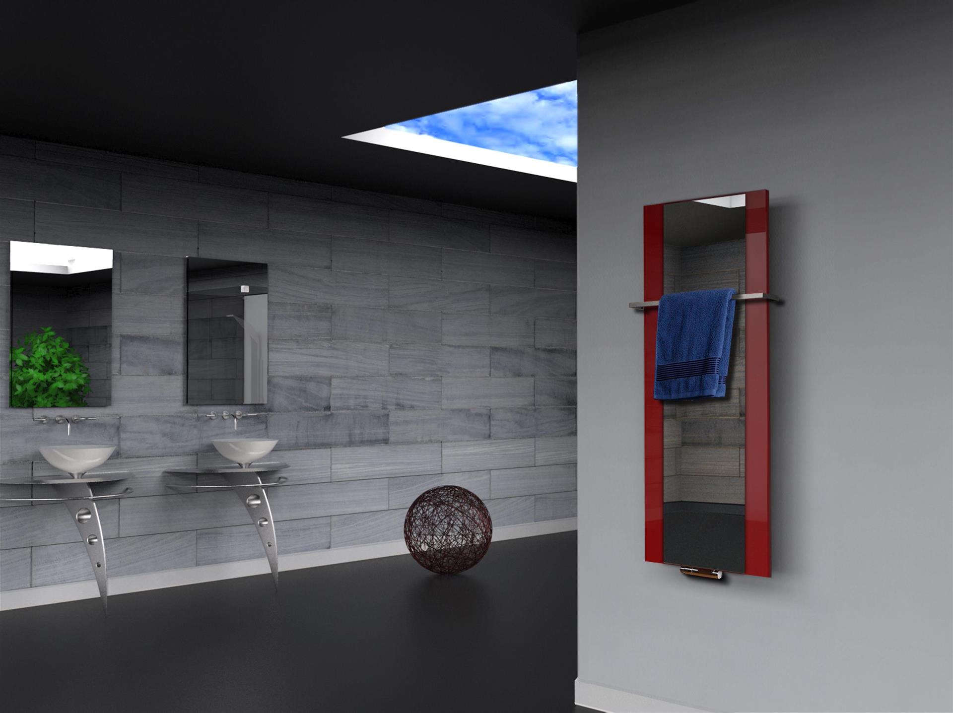 BADHEIZKÖRPER mit Spiegel Design Singapur 2 120x47cm 799 Watt rot  (+1 Halter 15mm) SZAGATO Designheizkörper mit Mittelanschluss Handtuchwärmer