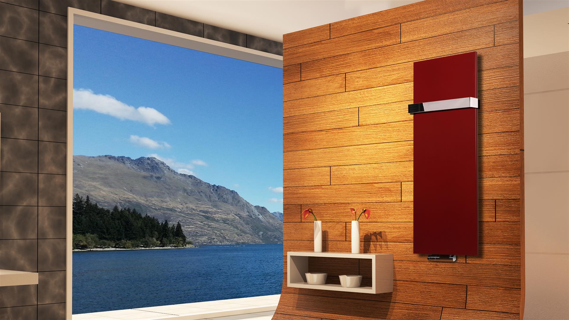 BADHEIZKÖRPER Design Mirror Steel 2 120x47cm 799 Watt rot (+1 Halter glänzend 50mm) SZAGATO Designheizkörper Handtuchheizkörper mit Mittelanschluss