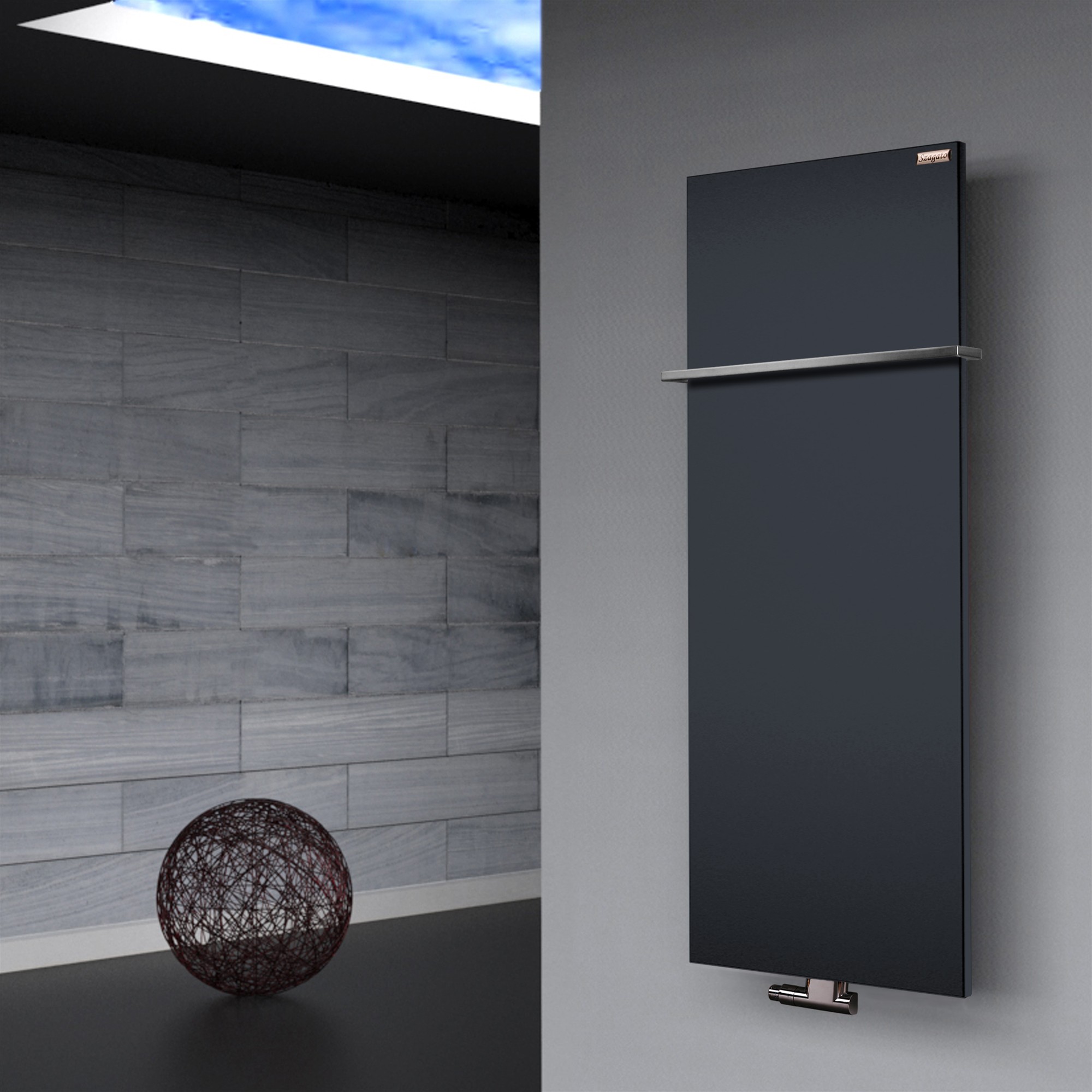 BADHEIZKÖRPER Design Mirror Steel 2 120x47cm 799 Watt anthrazit (+1 Halter 15mm) SZAGATO Handtuchheizkörper mit Mittelanschluss Handtuchwärmer