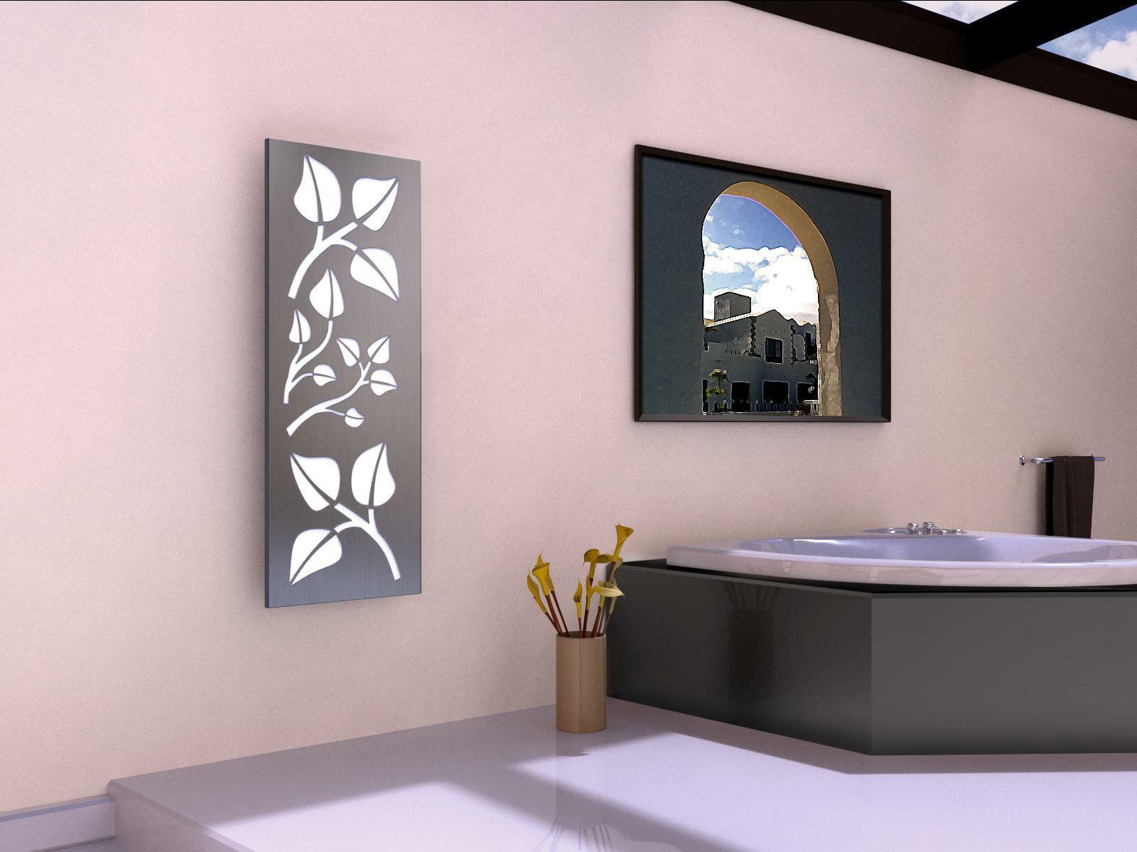 BADHEIZKÖRPER Design Leaves 2 120x47cm 799 Watt Edelstahl matt SZAGATO Designheizkörper Handtuchheizkörper mit Mittelanschluss Handtuchwärmer