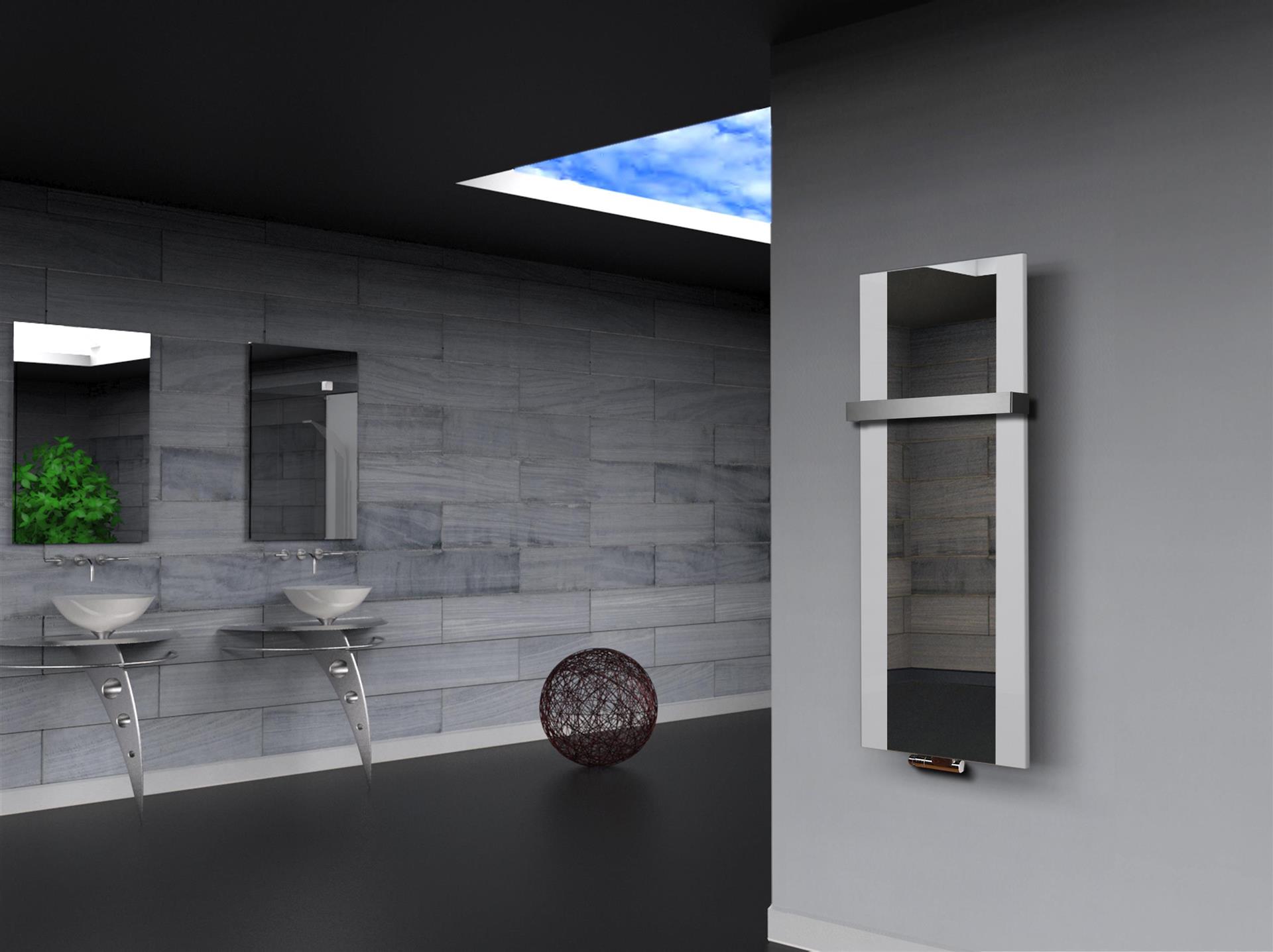 BADHEIZKÖRPER mit Spiegel Design Singapur 2 120x47cm 799 Watt weiß  (+1 Halter 50mm) SZAGATO Designheizkörper Handtuchheizkörper mit Mittelanschluss