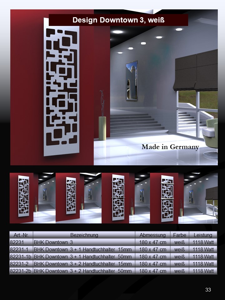 BADHEIZKÖRPER Design Downtown 3 180x47cm 1118 Watt weiß SZAGATO Designheizkörper Handtuchheizkörper mit Mittelanschluss Handtuchwärmer