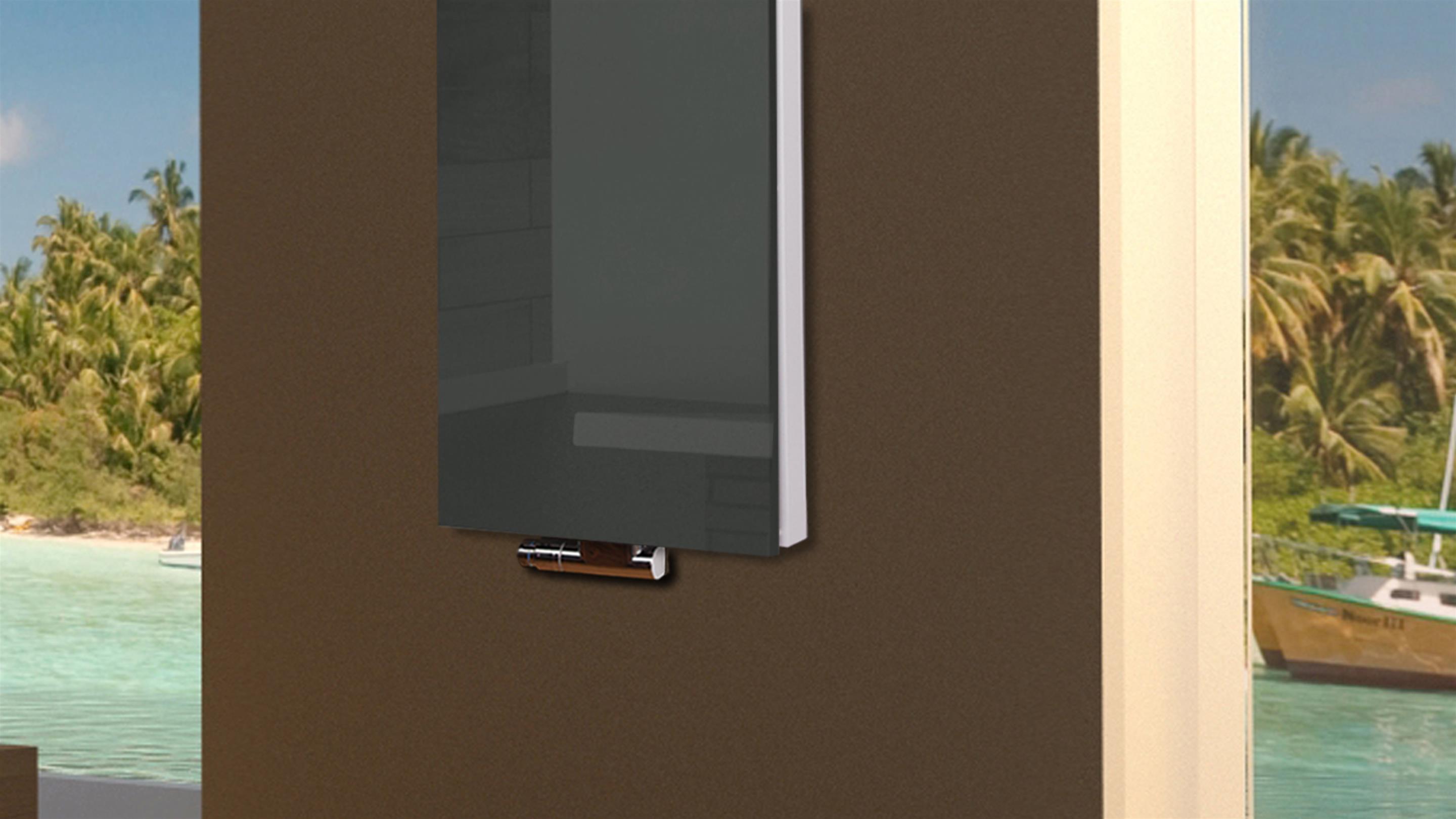 BADHEIZKÖRPER Glas Montevideo 5 Glasfront 120x47cm 1458Watt anthrazit - moonstone +1 Halter 50mm SZAGATO Designheizkörper mit Mittelanschluss