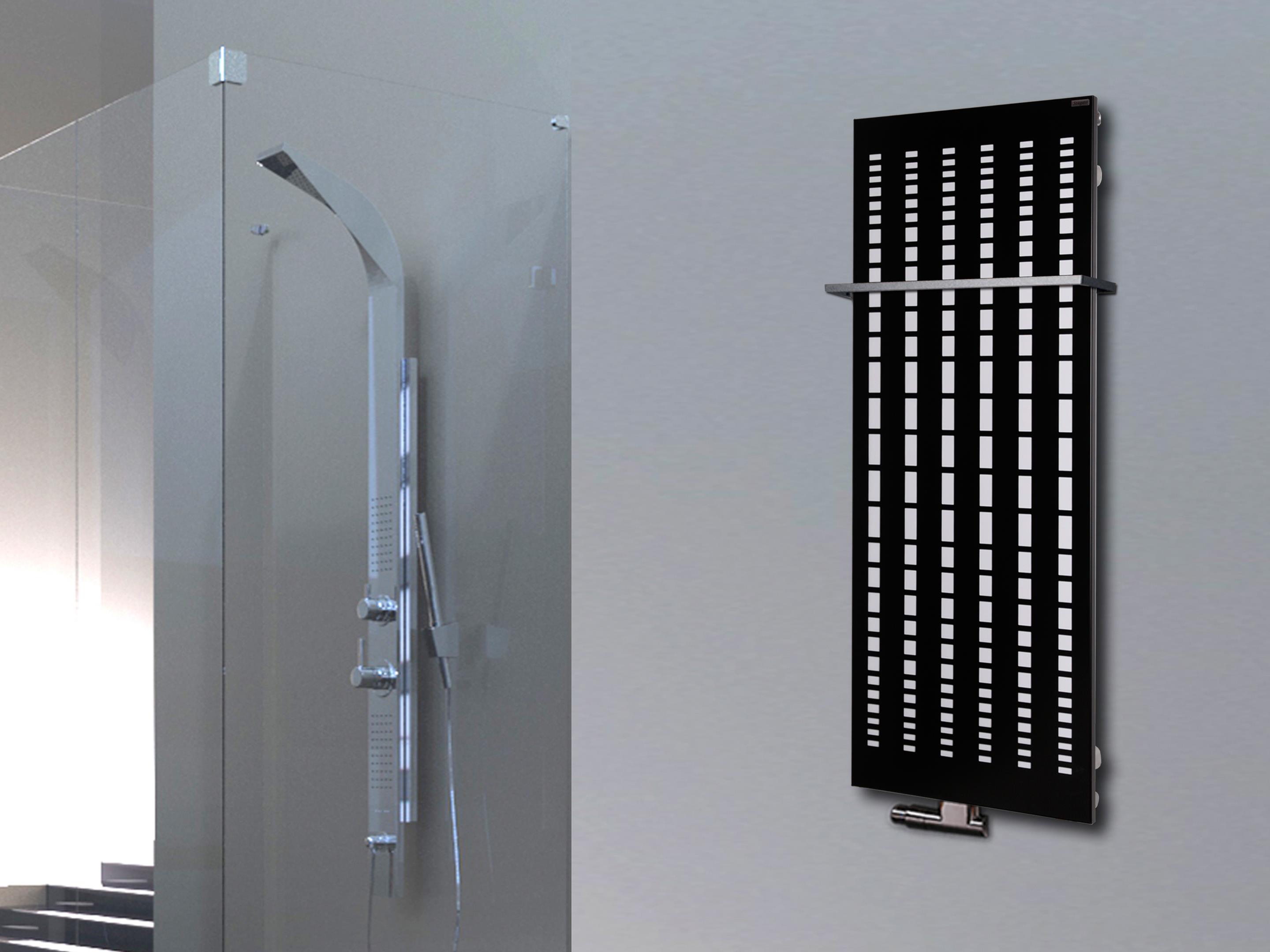 BADHEIZKÖRPER Design broken Mirror 2 120x47cm 799 Watt schwarz (+1 Halter 15mm) SZAGATO Designheizkörper Handtuchheizkörper mit Mittelanschluss