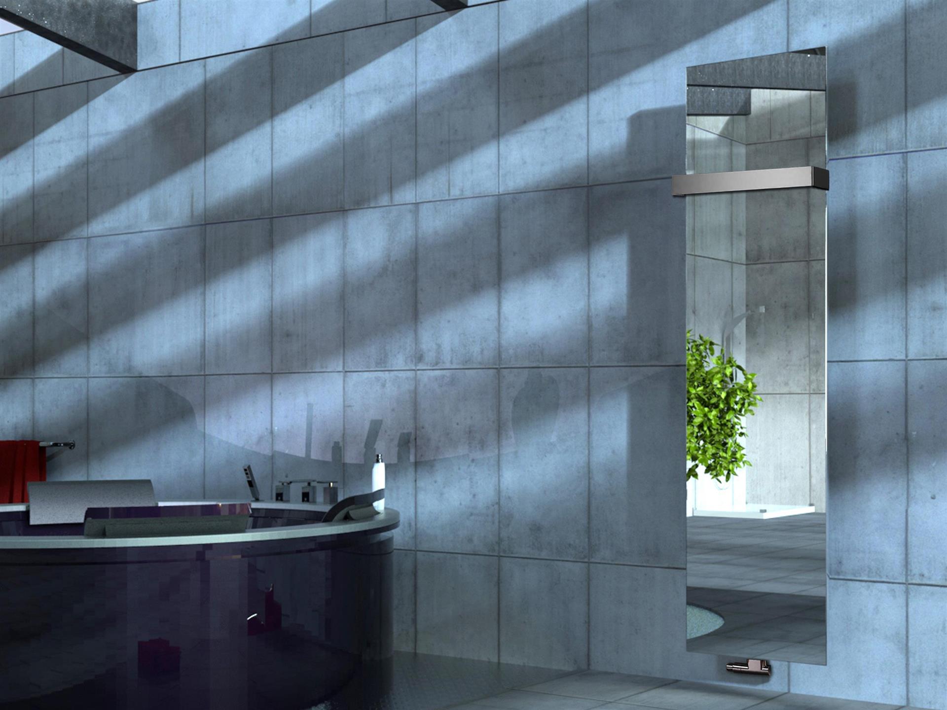 BADHEIZKÖRPER mit Spiegel Design Mirror 3 180x47cm 1118 Watt Edelstahl (+1 Halter 50mm) SZAGATO Handtuchheizkörper mit Mittelanschluss Handtuchwärmer