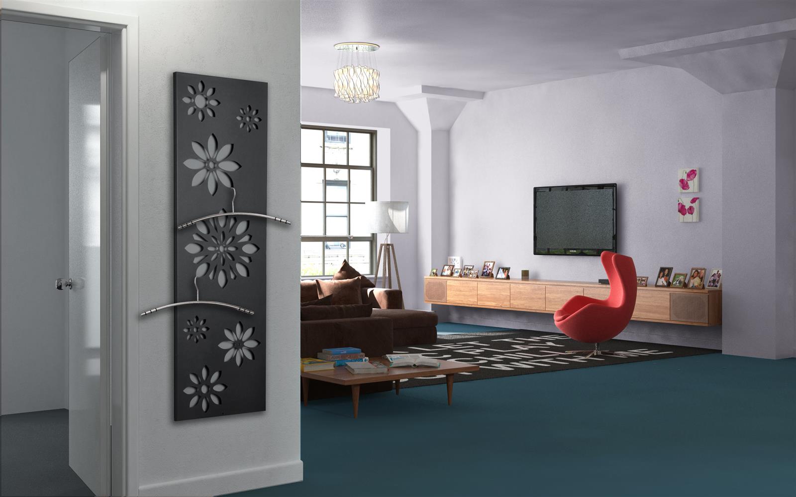 Wandgarderobe Design Flower 140x40cm grau SZAGATO Made in Germany Garderobenpaneel Garderobenleiste Garderobenleisten Flurgarderobe Garderobe