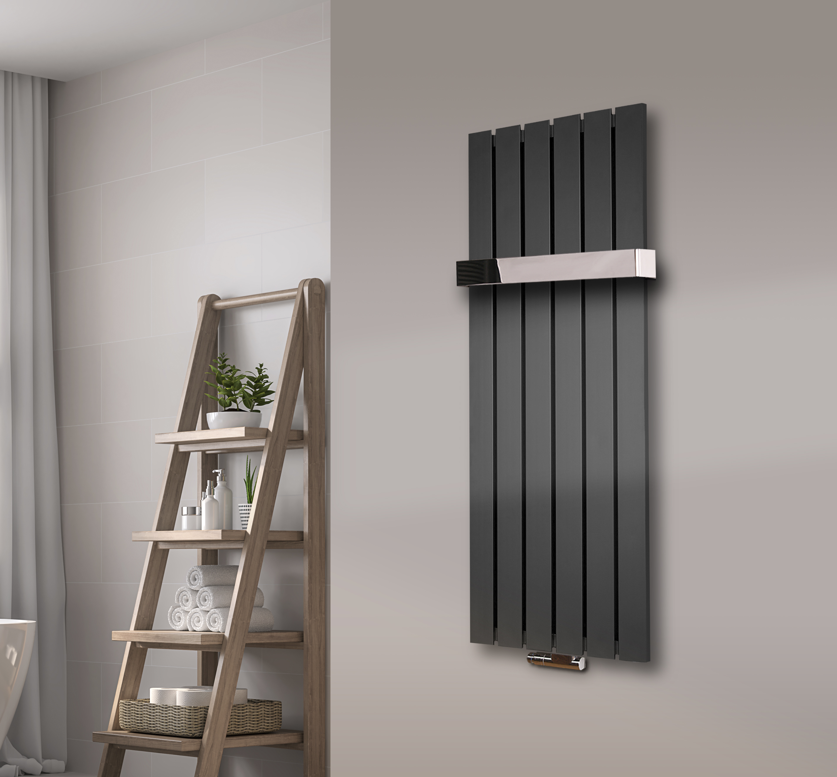 BADHEIZKÖRPER Design Peking 2 120x47cm 799Watt anthrazit - moonstone +1 Halter 50mm glänzend SZAGATO Handtuchheizkörper Mittelanschluss Handtuchwärmer