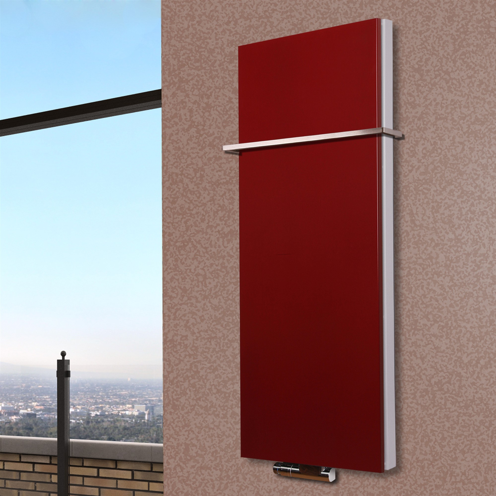 BADHEIZKÖRPER Design Mirror Steel 5 120x47cm 1458 Watt rot +1 Halter 15mm SZAGATO Designheizkörper Handtuchheizkörper Mittelanschluss Handtuchwärmer