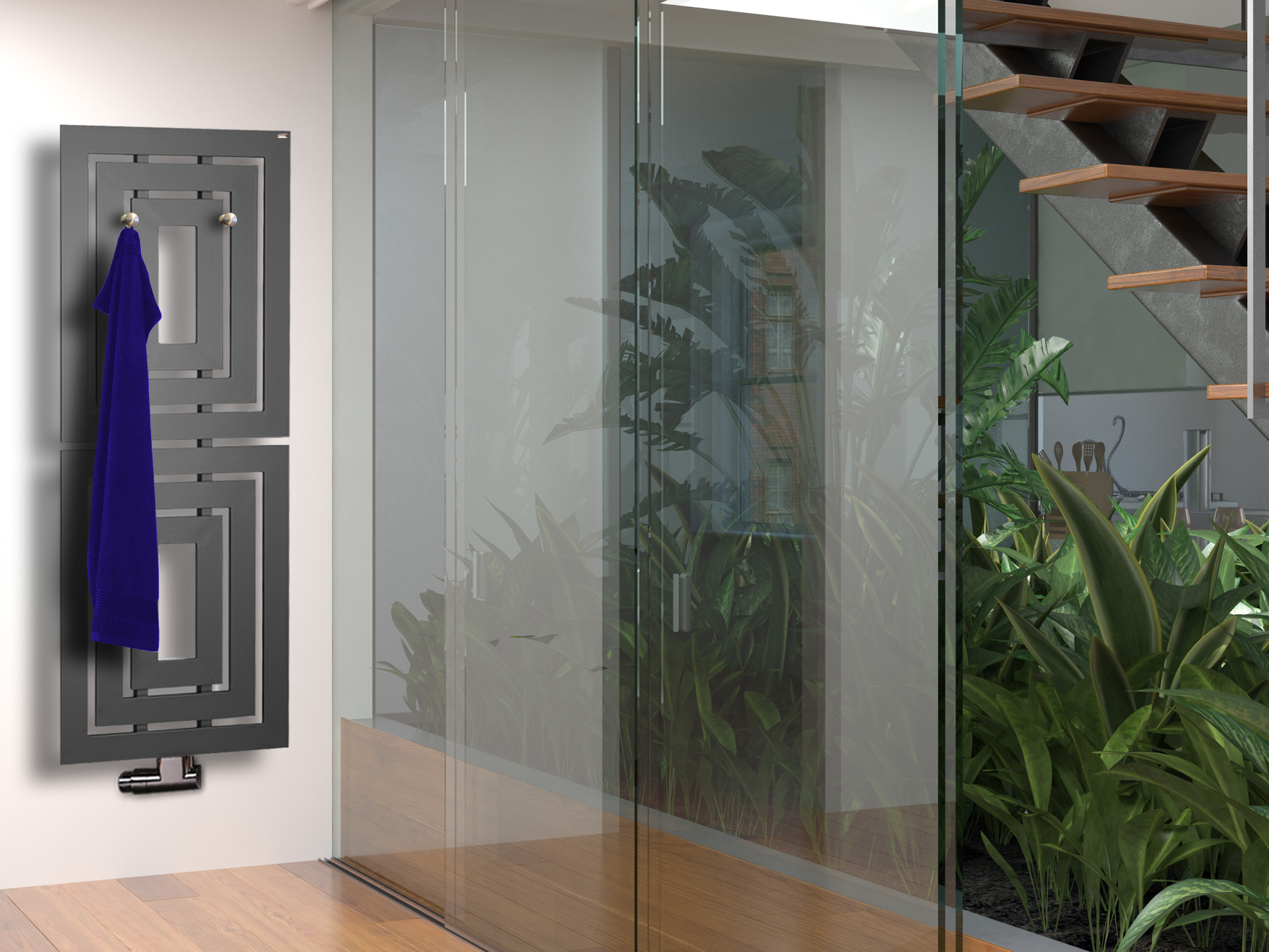 BADHEIZKÖRPER Design Insight 2 162x60cm 1224 Watt anthrazit - moonstone (+ 2 Knopfhalter) SZAGATO Designheizkörper mit Mittelanschluss Handtuchwärmer