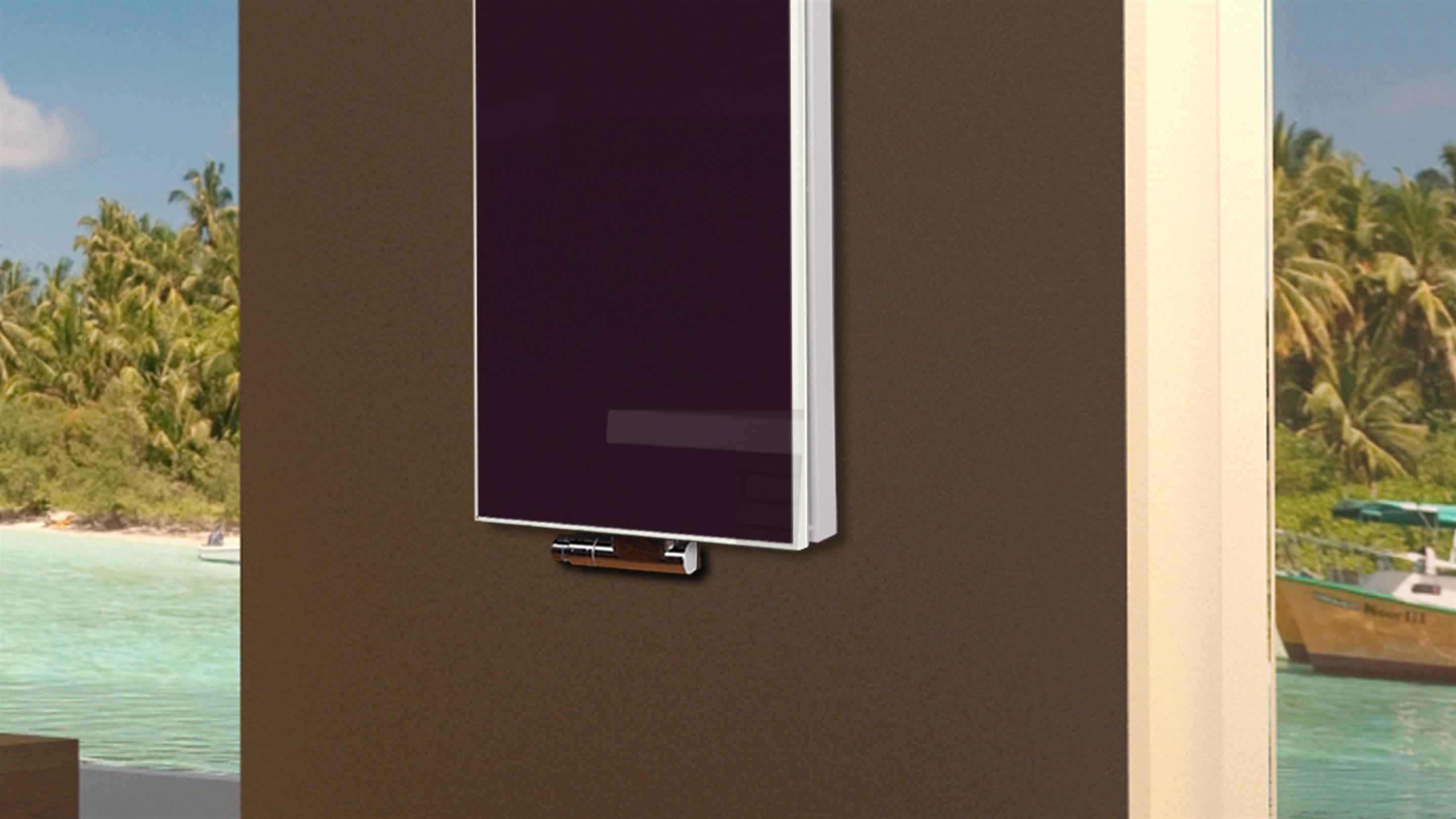 BADHEIZKÖRPER Glas Montevideo 5 Glasfront 120x47cm 1458Watt violett +1 Halter 50mm SZAGATO Designheizkörper Handtuchheizkörper mit Mittelanschluss