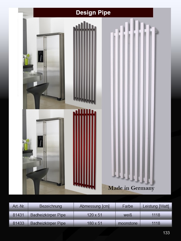 BADHEIZKÖRPER Design Pipe 180x51cm 1118 Watt rot SZAGATO Designheizkörper Handtuchheizkörper mit Mittelanschluss Handtuchwärmer