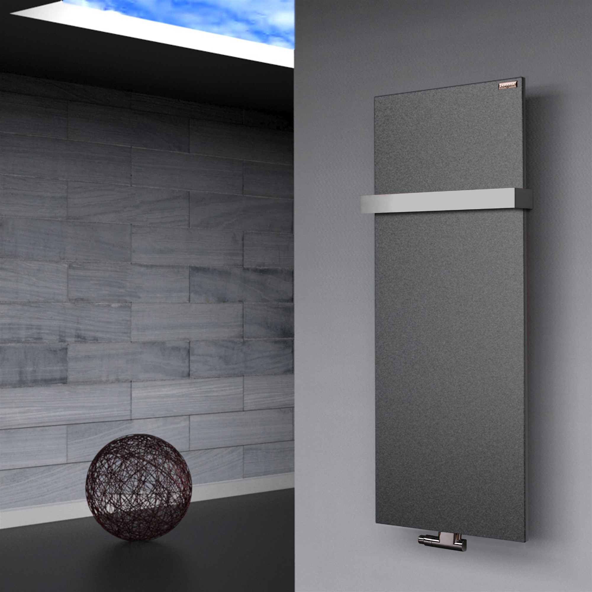BADHEIZKÖRPER Design Mirror Steel 2 120x47cm 799 Watt anthrazit - moonstone (+1 Halter 50mm) SZAGATO Designheizkörper Mittelanschluss Handtuchwärmer