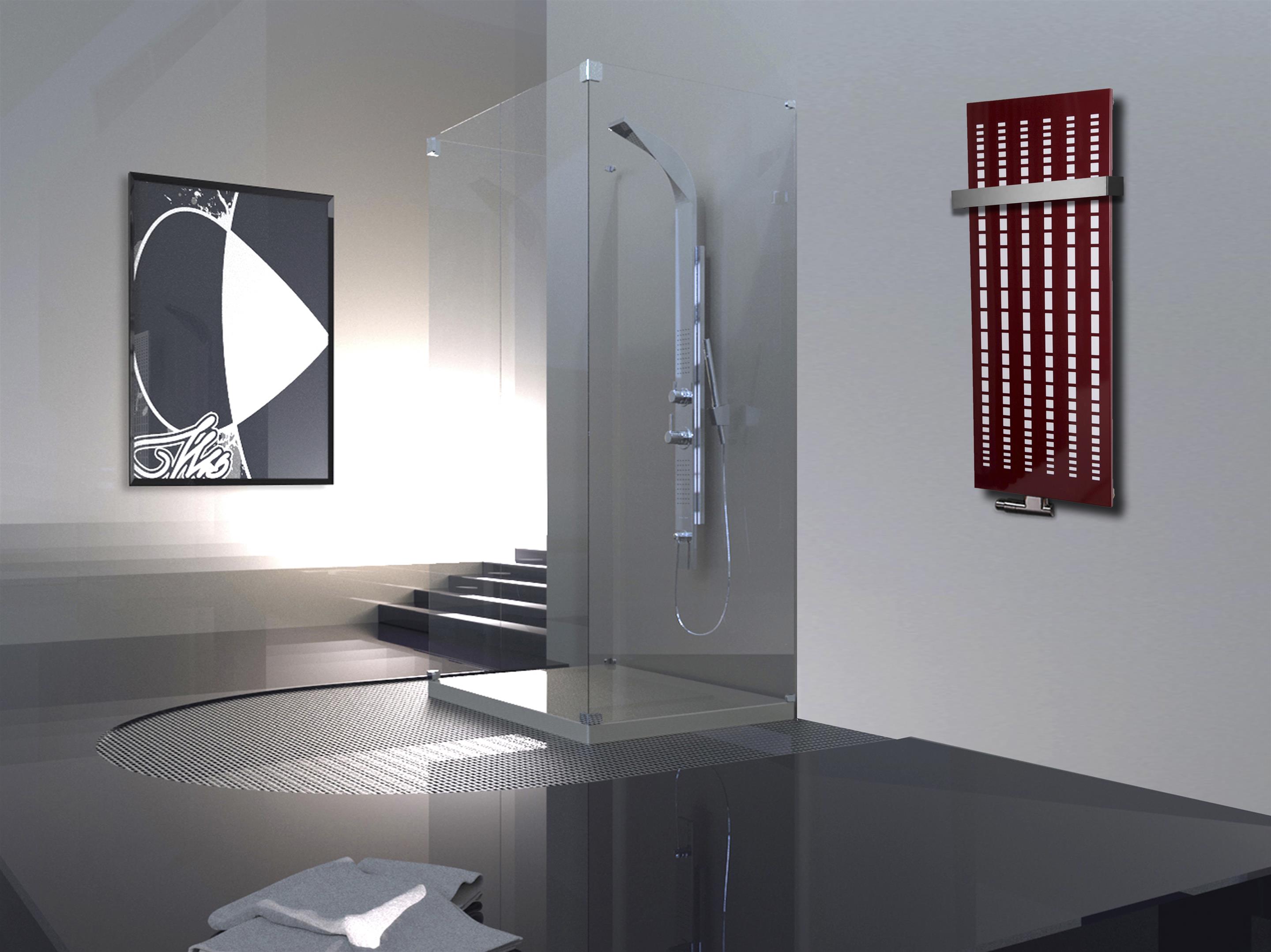 BADHEIZKÖRPER Design broken Mirror 2 120x47cm 799Watt rot (+1 Halter 50mm) SZAGATO Designheizkörper Handtuchheizkörper Mittelanschluss Handtuchwärmer