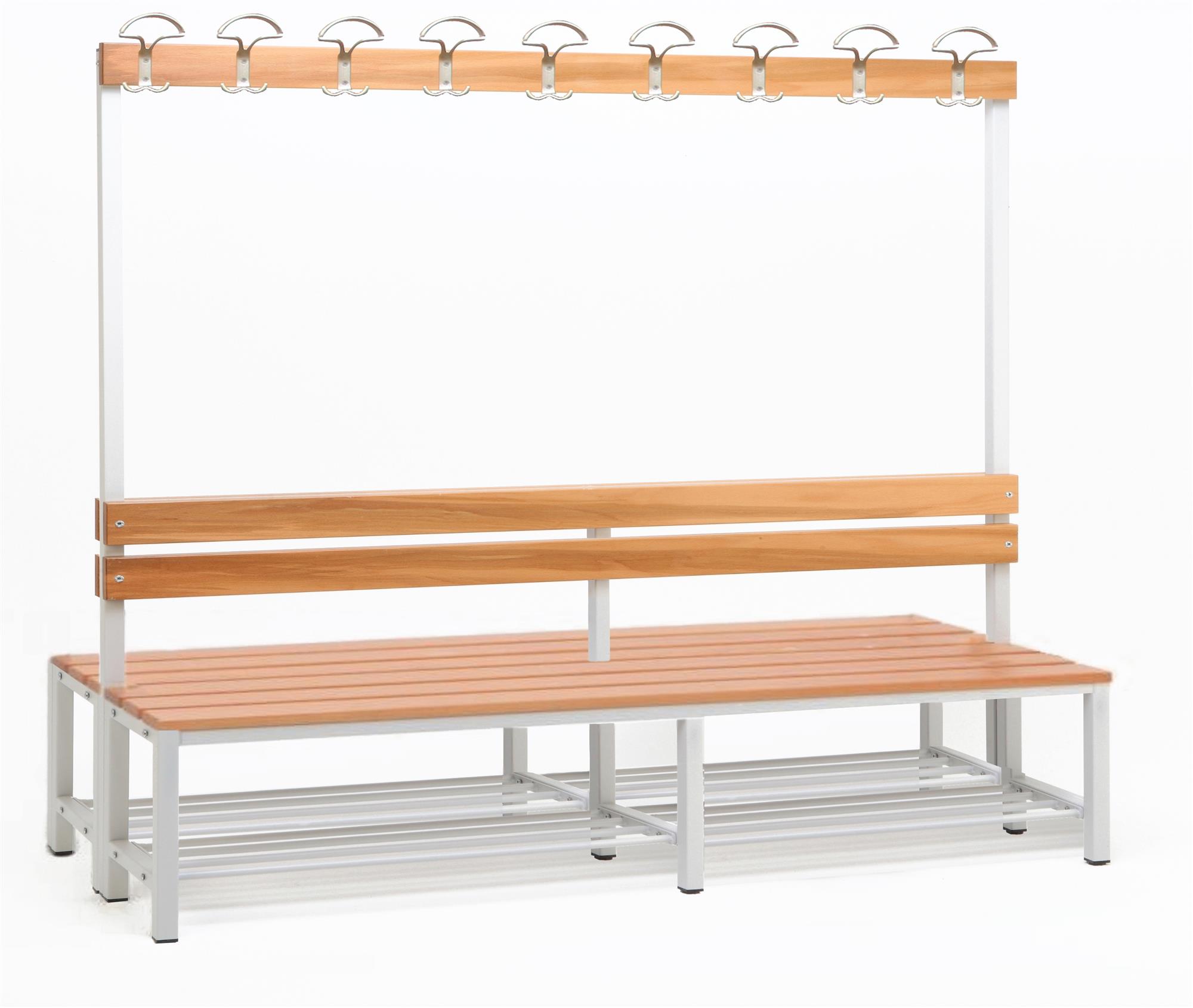 Garderobenbank mit Haken 2-seitig 2 Sitzbänke mit Schuhrost HxBxT 170x200x60cm Marke SZAGATO | Umkleidebank Umkleide Sitzbank Garderobe mit Sitzbank