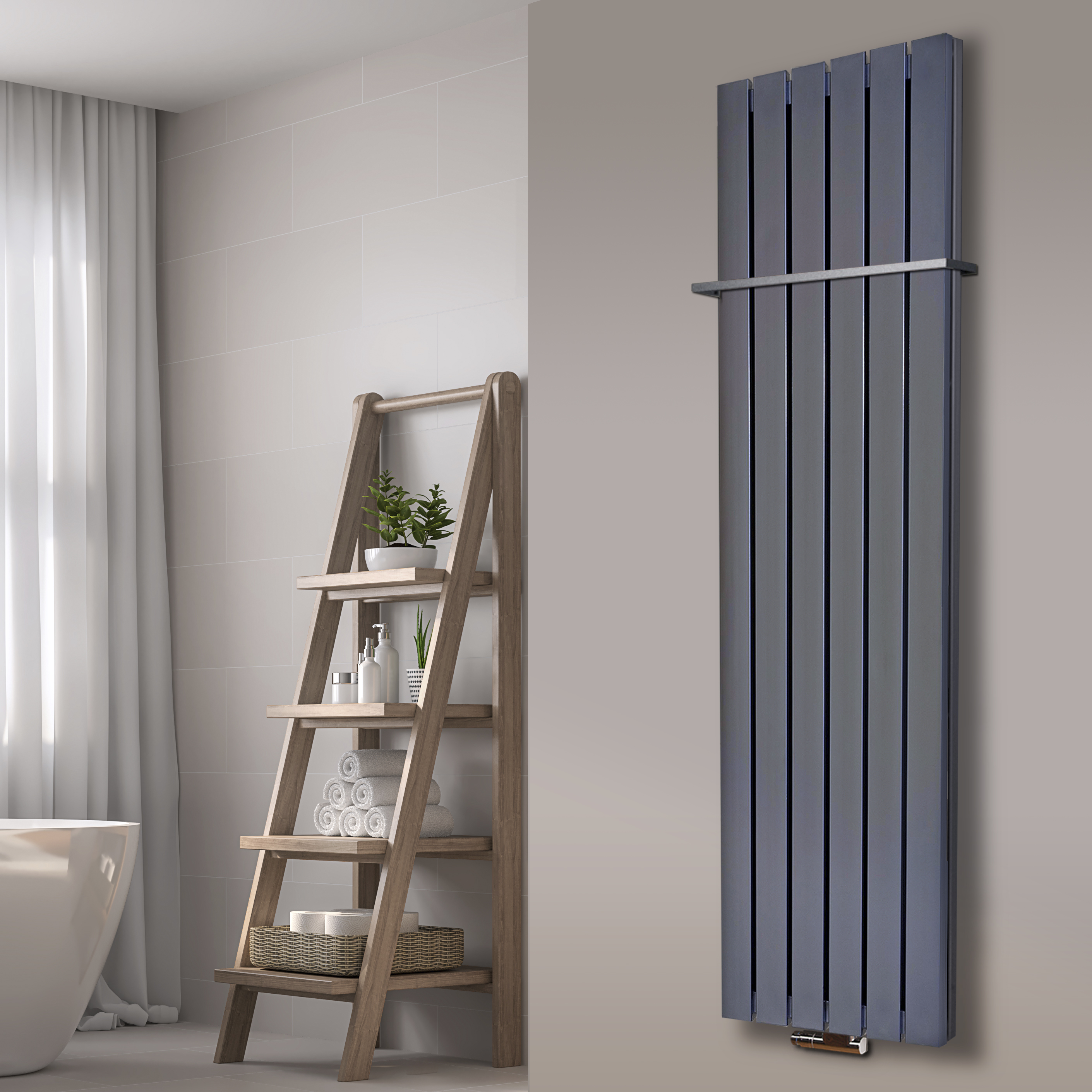 BADHEIZKÖRPER Design Peking 6 180x47cm 1964 Watt Edelstahloptik (+1 Halter 15mm) SZAGATO Handtuchheizkörper mit Mittelanschluss Handtuchwärmer