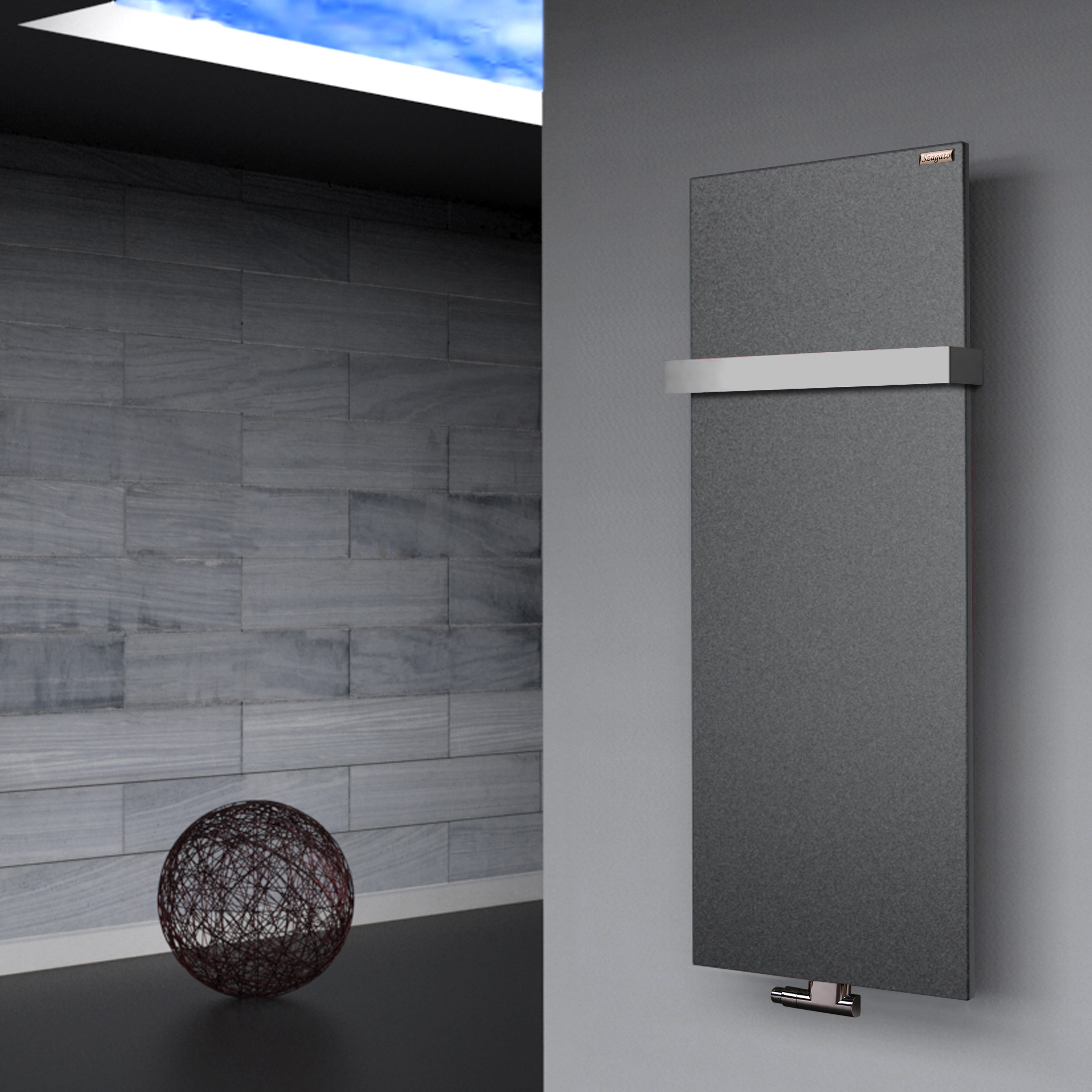 BADHEIZKÖRPER Design Mirror Steel 2 120x47cm 799 Watt anthrazit - moonstone (+1 Halter 50mm) SZAGATO Designheizkörper Mittelanschluss Handtuchwärmer