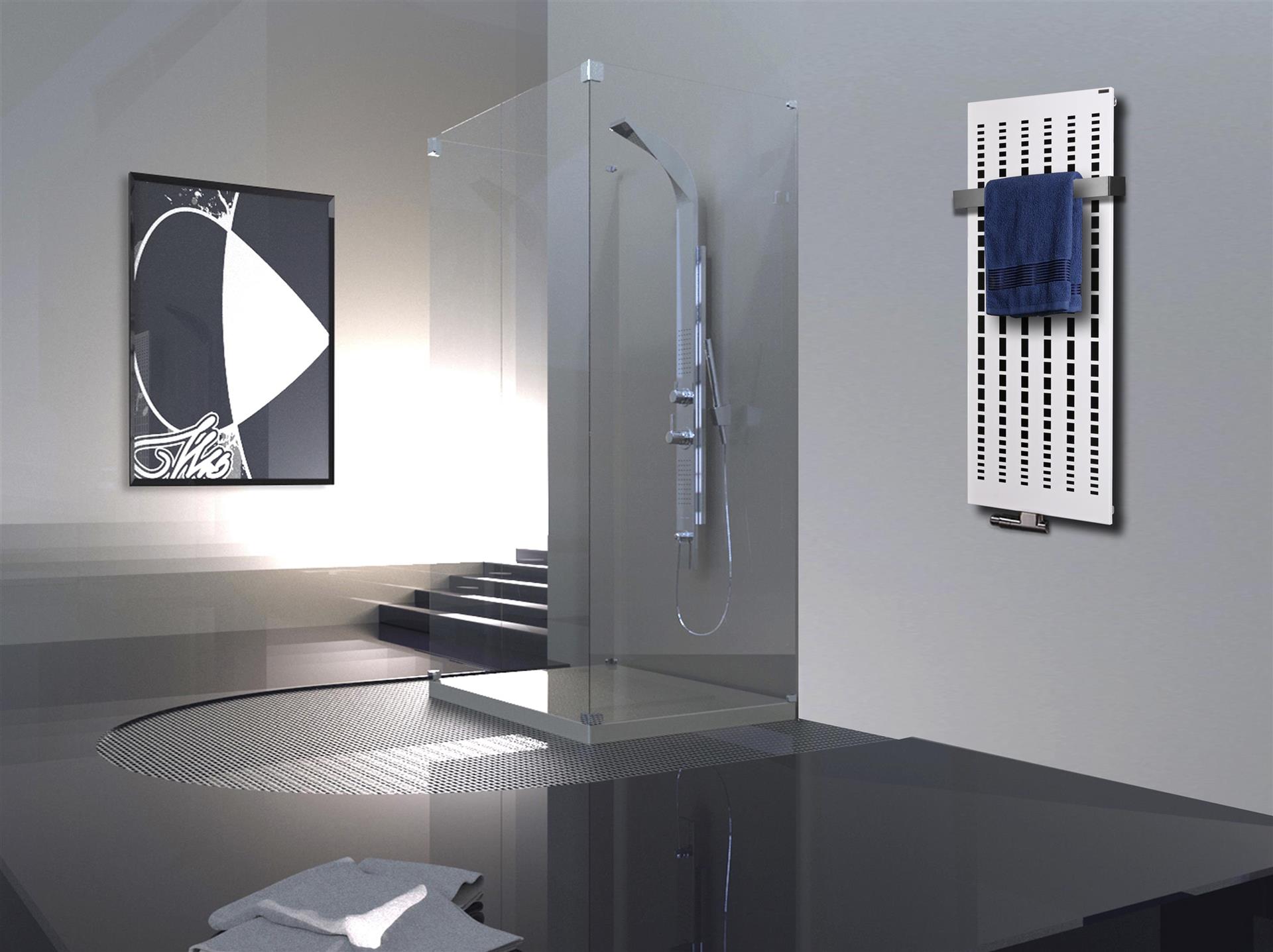 BADHEIZKÖRPER Design broken Mirror 2 120x47cm 799 Watt weiß +1 Halter 50mm SZAGATO Designheizkörper Handtuchheizkörper Mittelanschluss Handtuchwärmer