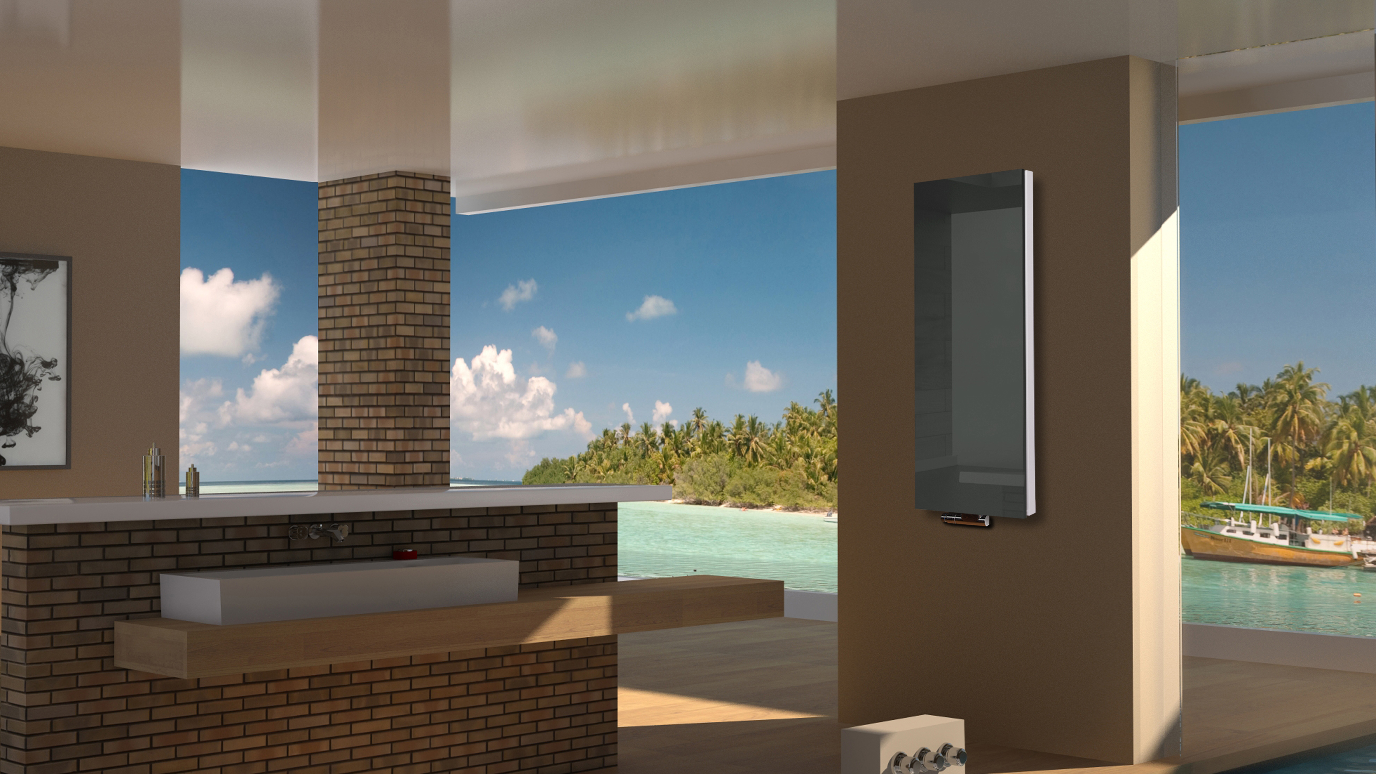 BADHEIZKÖRPER mit Glas Montevideo 5 Glasfront 120x47cm 1458 Watt anthrazit SZAGATO DesignHeizkörper Handtuchheizkörper Mittelanschluss Handtuchwärmer