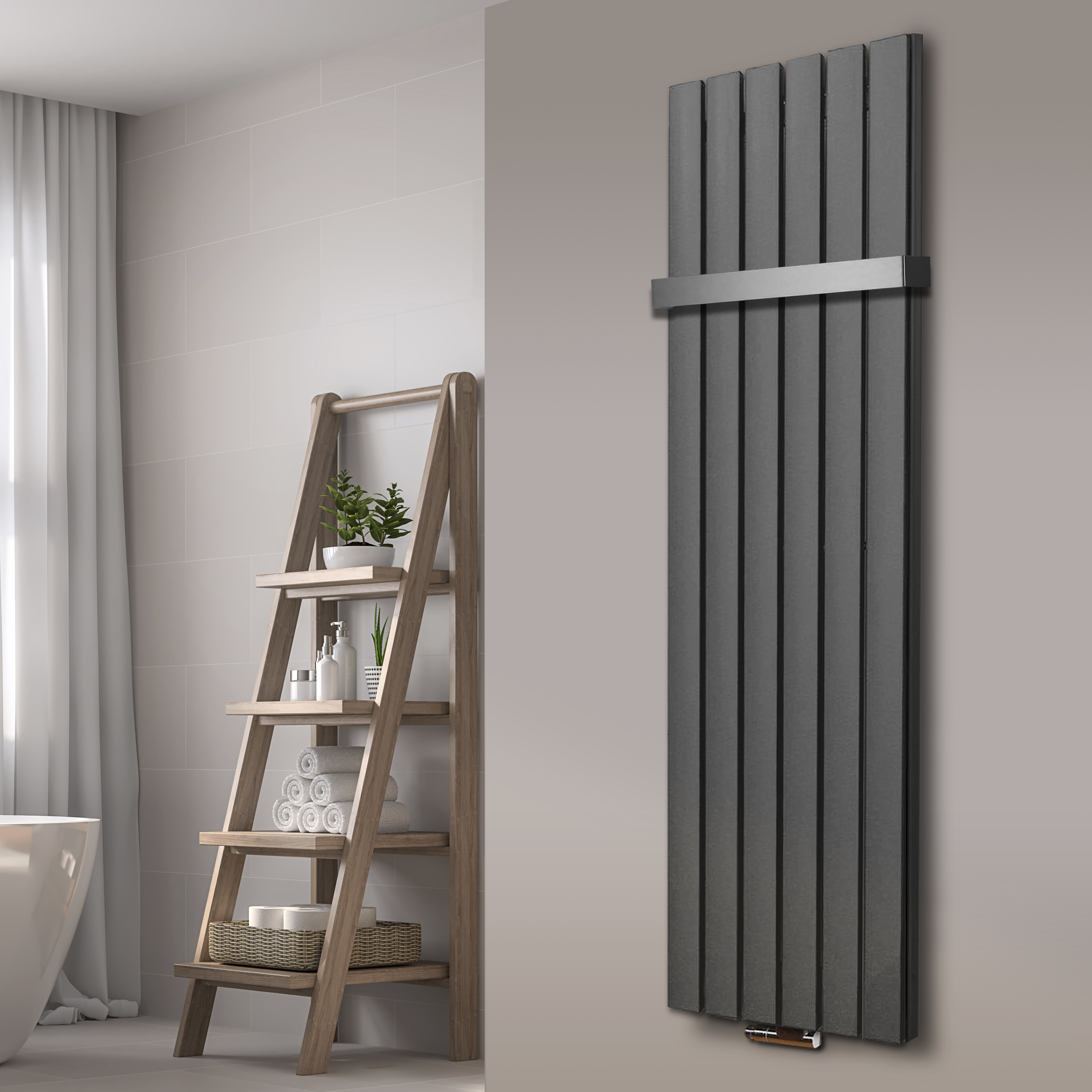 BADHEIZKÖRPER Design Peking 6 180x47cm 1964 Watt anthrazit - moonstone (+1 Halter 50mm) SZAGATO Handtuchheizkörper mit Mittelanschluss Handtuchwärmer