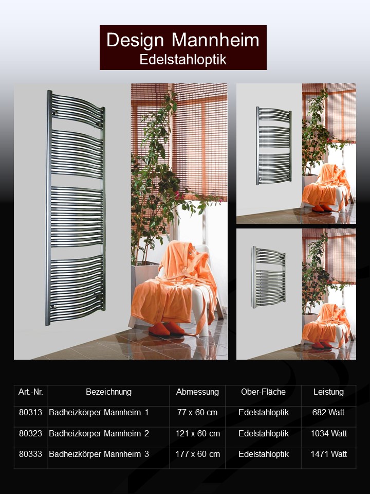 BADHEIZKÖRPER Design Mannheim 3 177x60cm 1471 Watt Edelstahloptik SZAGATO Handtuchheizkörper mit Seitenanschluss Handtuchwärmer mit Seitenanschluss