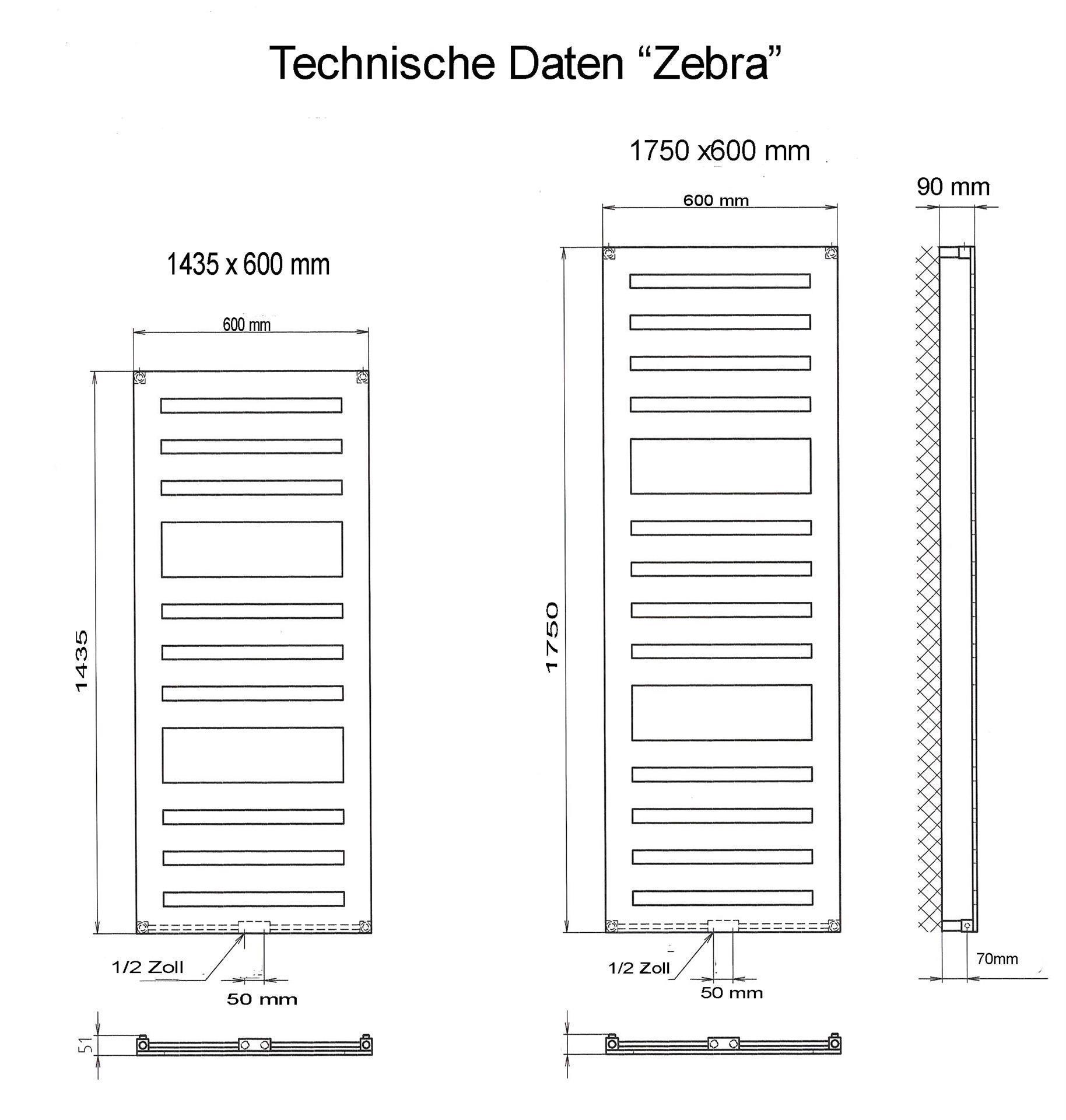 BADHEIZKÖRPER Design Zebra 3 175x60cm 1302 Watt weiß SZAGATO Designheizkörper Handtuchheizkörper mit Mittelanschluss Handtuchwärmer