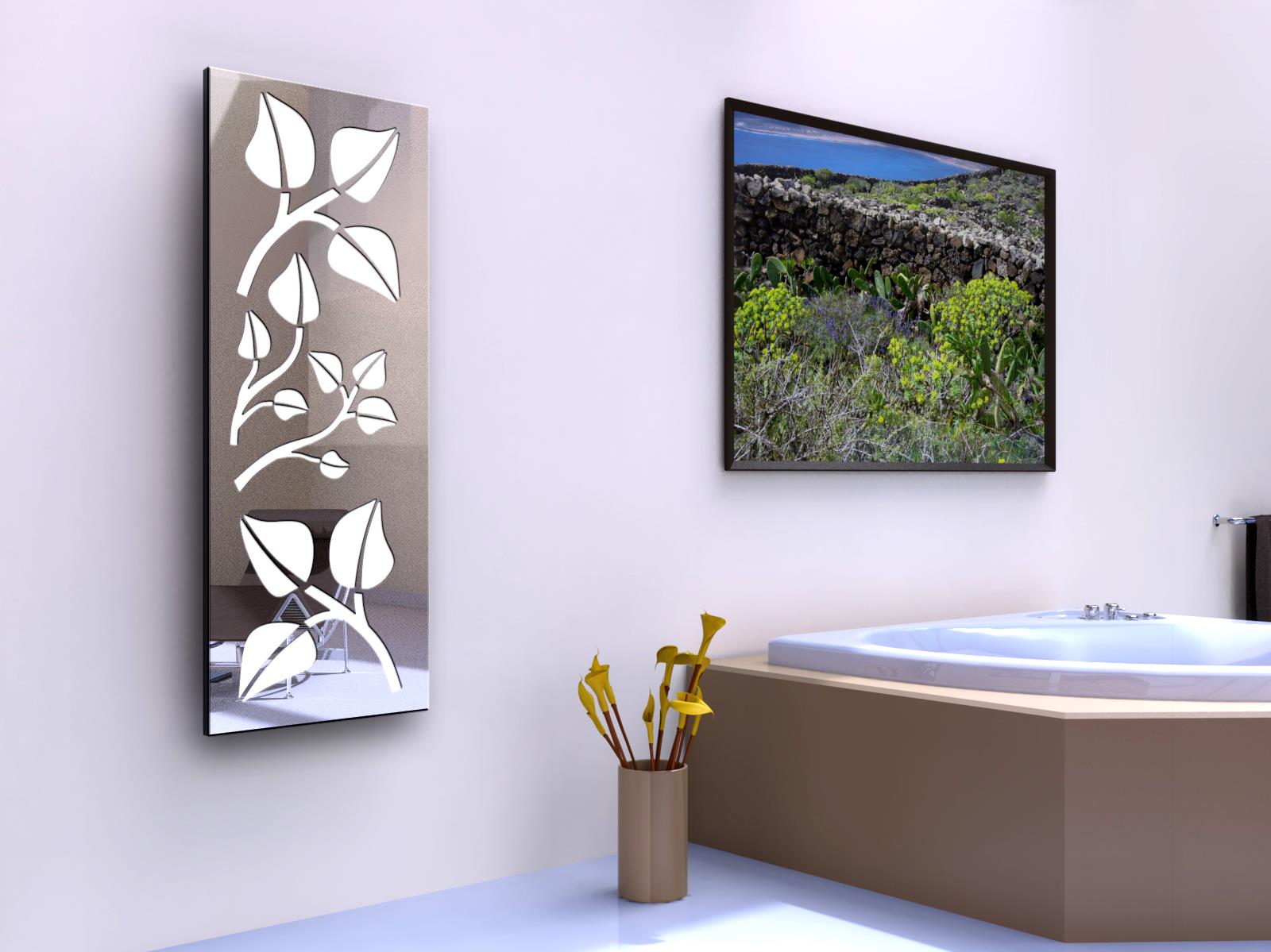 BADHEIZKÖRPER Design Leaves 2 120x47cm 799 Watt Edelstahl Hochglanz SZAGATO Designheizkörper Handtuchheizkörper mit Mittelanschluss Handtuchwärmer