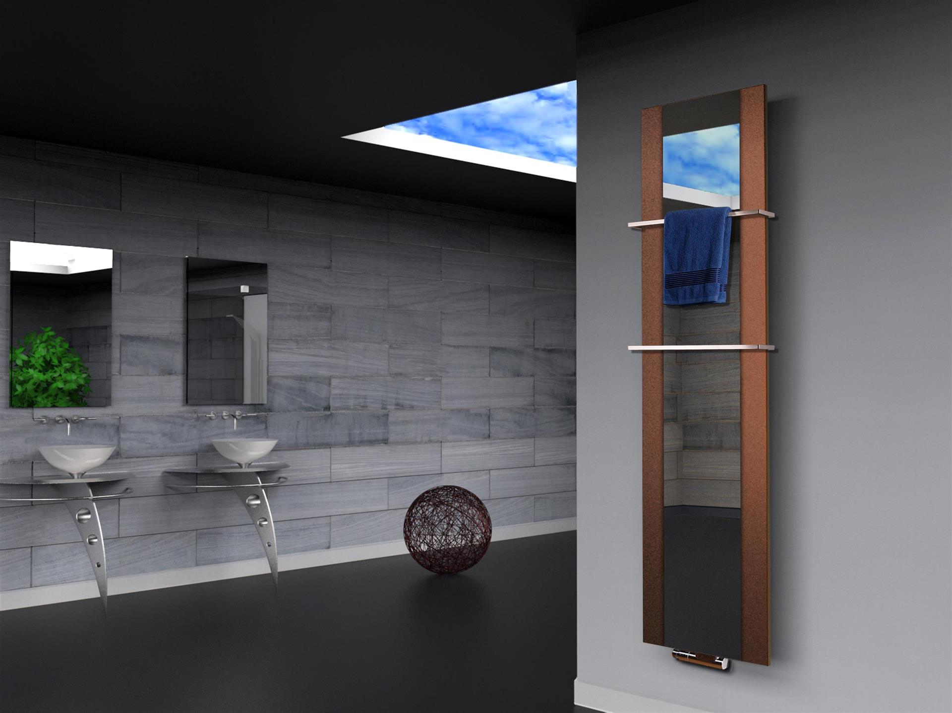 BADHEIZKÖRPER mit Spiegel Design Singapur 3 180x47cm 1118 Watt braun  (+2 Halter 15mm) SZAGATO Designheizkörper mit Mittelanschluss Handtuchwärmer