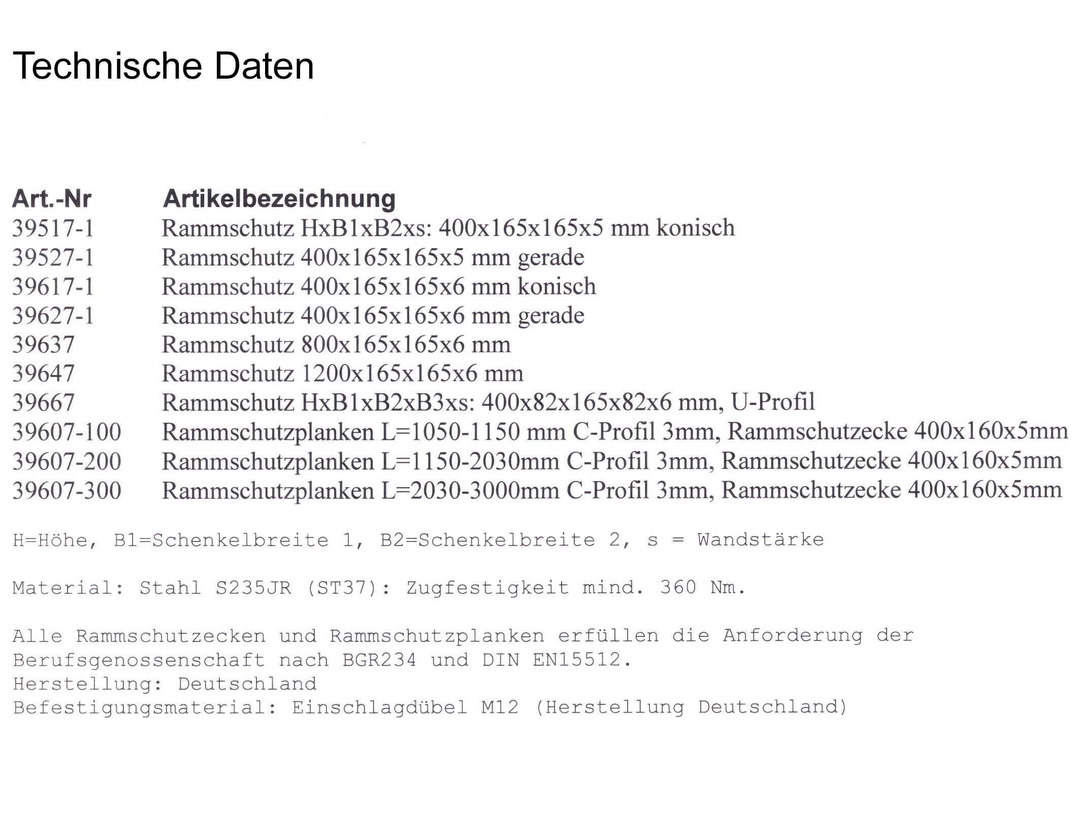 Rammschutz Planke 203-300cm +2 Rammschutze +8 Dübel SZAGATO Rammschutz Balken Regal Anfahrschutz Regale Rammschutzbügel Rammschutzecke Anfahrschutze