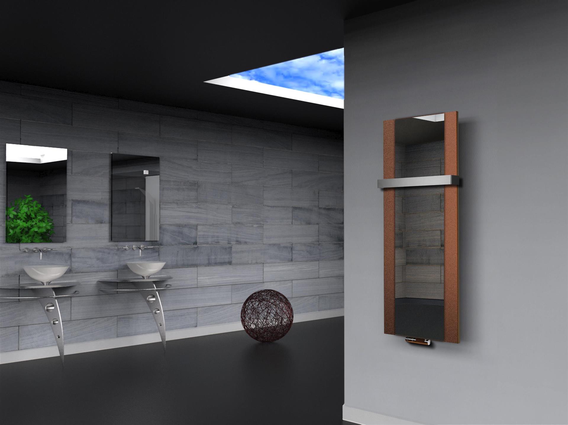 BADHEIZKÖRPER mit Spiegel Design Singapur 2 120x47cm 799 Watt braun  (+1 Halter 50mm) SZAGATO Designheizkörper mit Mittelanschluss Handtuchwärmer