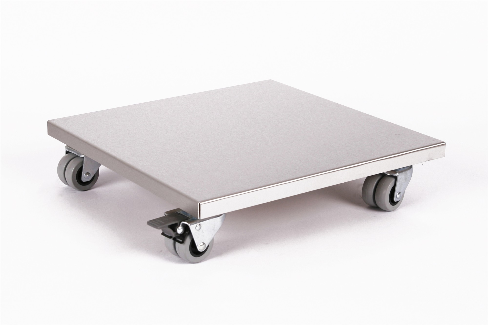 Rollbrett Pflanzenroller 40x40cm Edelstahl 300kg Doppelrollen + Bremse SZAGATO Made in Germany Blumenuntersetzer Möbelroller Outdoor Blumenroller