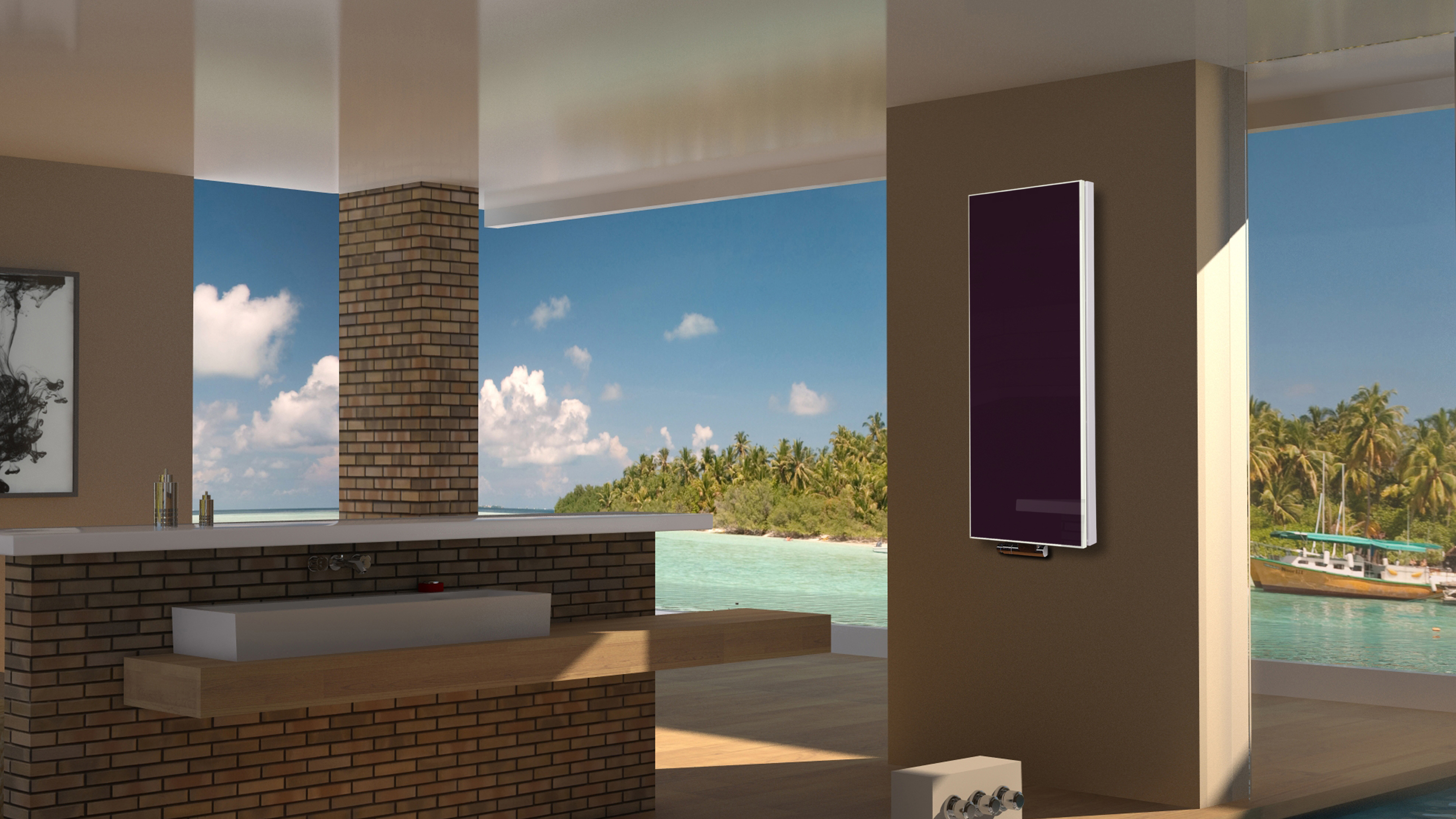 BADHEIZKÖRPER mit Glas Montevideo 5 Glasfront 120x47cm 1458 Watt violett SZAGATO Design Heizkörper Handtuchheizkörper Mittelanschluss Handtuchwärmer