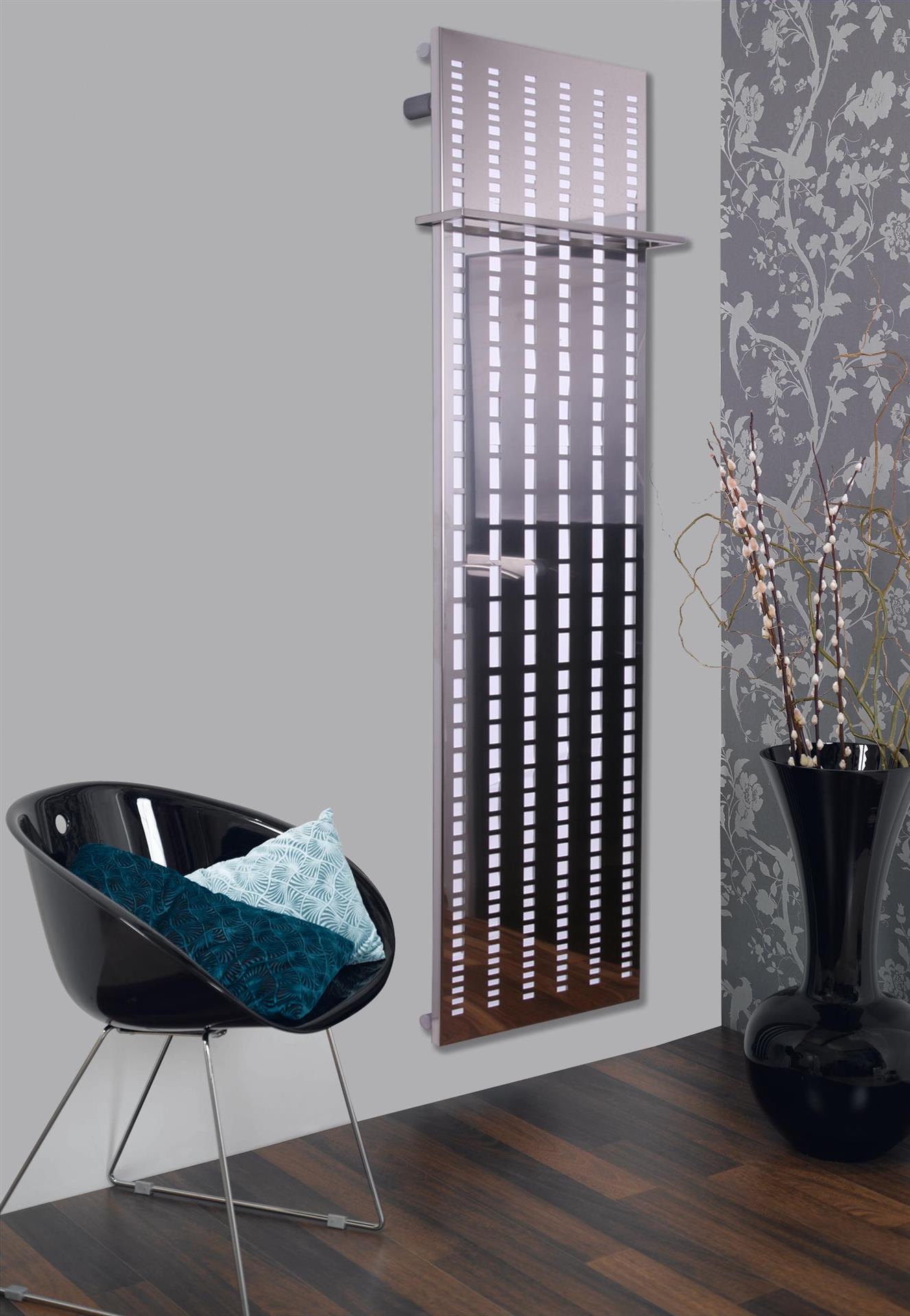 BADHEIZKÖRPER Design broken Mirror 2 120x47cm 799 Watt Edelstahl (+1 Halter 15mm) SZAGATO Designheizkörper Mittelanschluss Paneelheizkörper