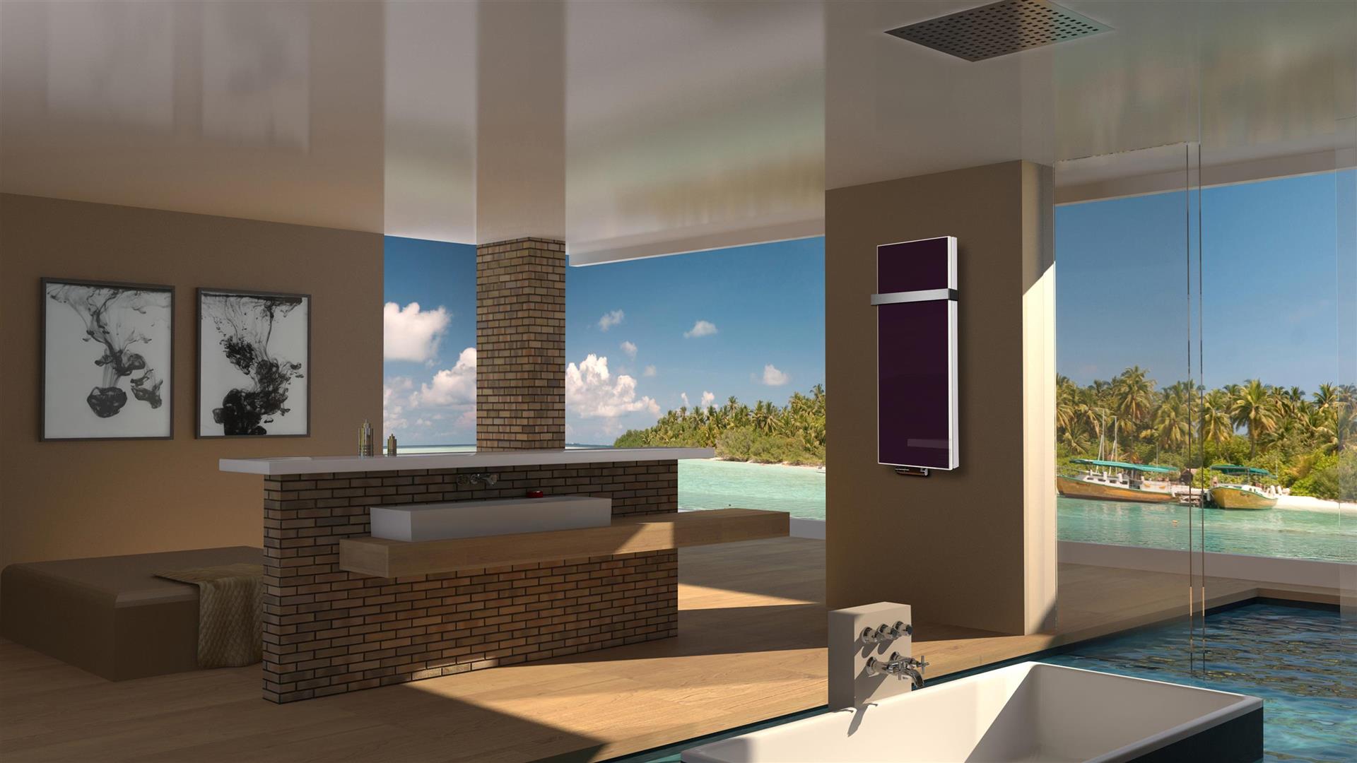 BADHEIZKÖRPER Glas Montevideo 5 Glasfront 120x47cm 1458Watt violett +1 Halter 50mm SZAGATO Designheizkörper Handtuchheizkörper mit Mittelanschluss