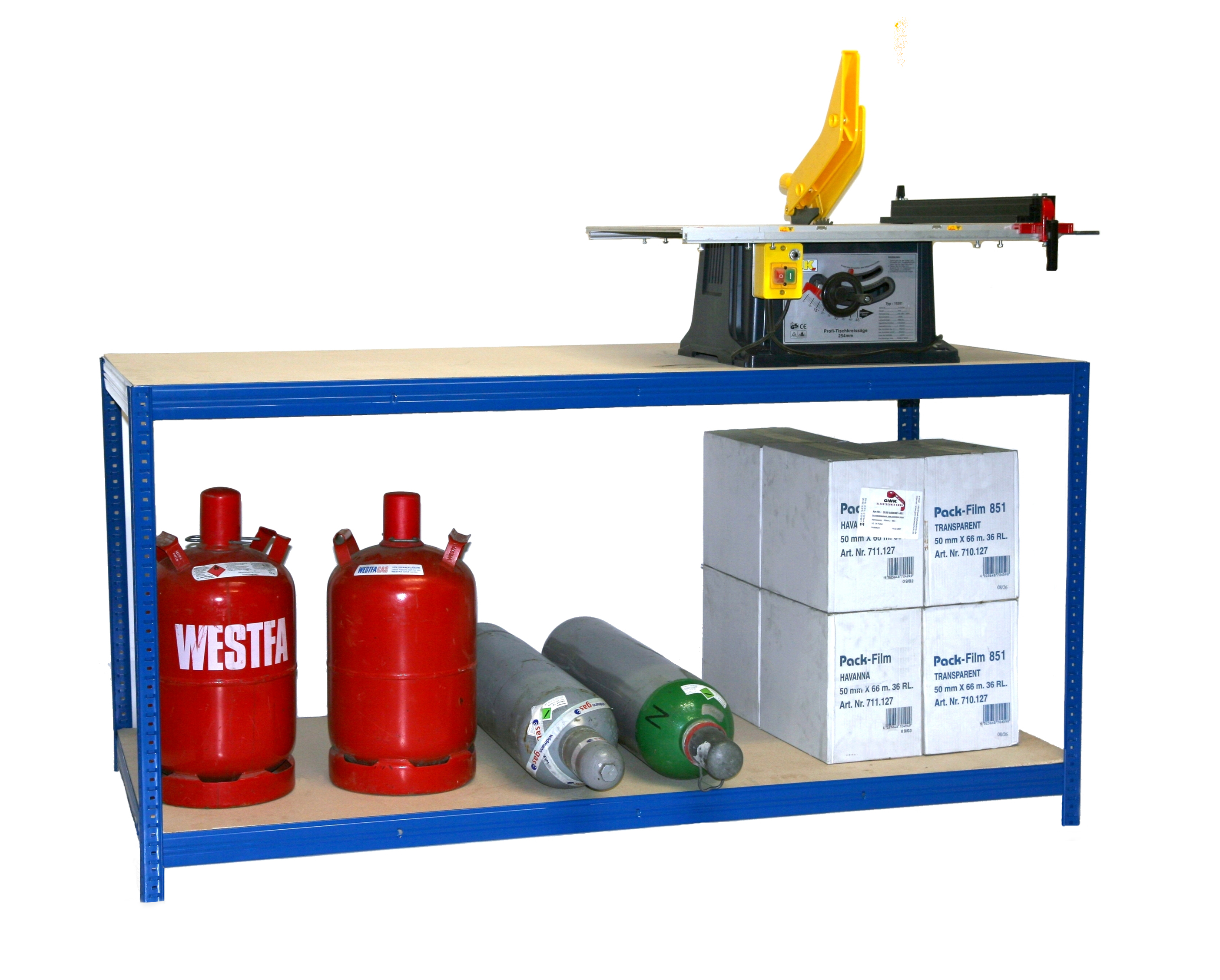 Werkbank Verpackungstisch 350 kg Profi 2 Böden blau SZAGATO Werkbank als Regal Werkbänk Metallregal Fachbodenregal Regalsystem #1