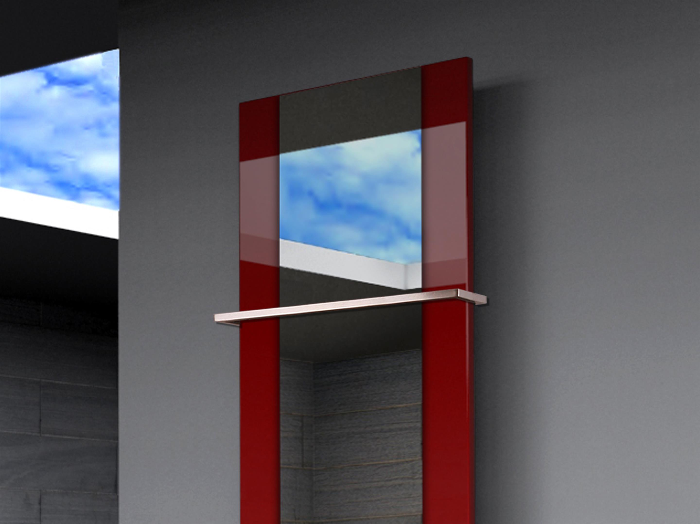 BADHEIZKÖRPER mit Spiegel Design Singapur 3 180x47cm 1118 Watt rot  (+1 Halter 15mm) SZAGATO Designheizkörper mit Mittelanschluss Handtuchwärmer