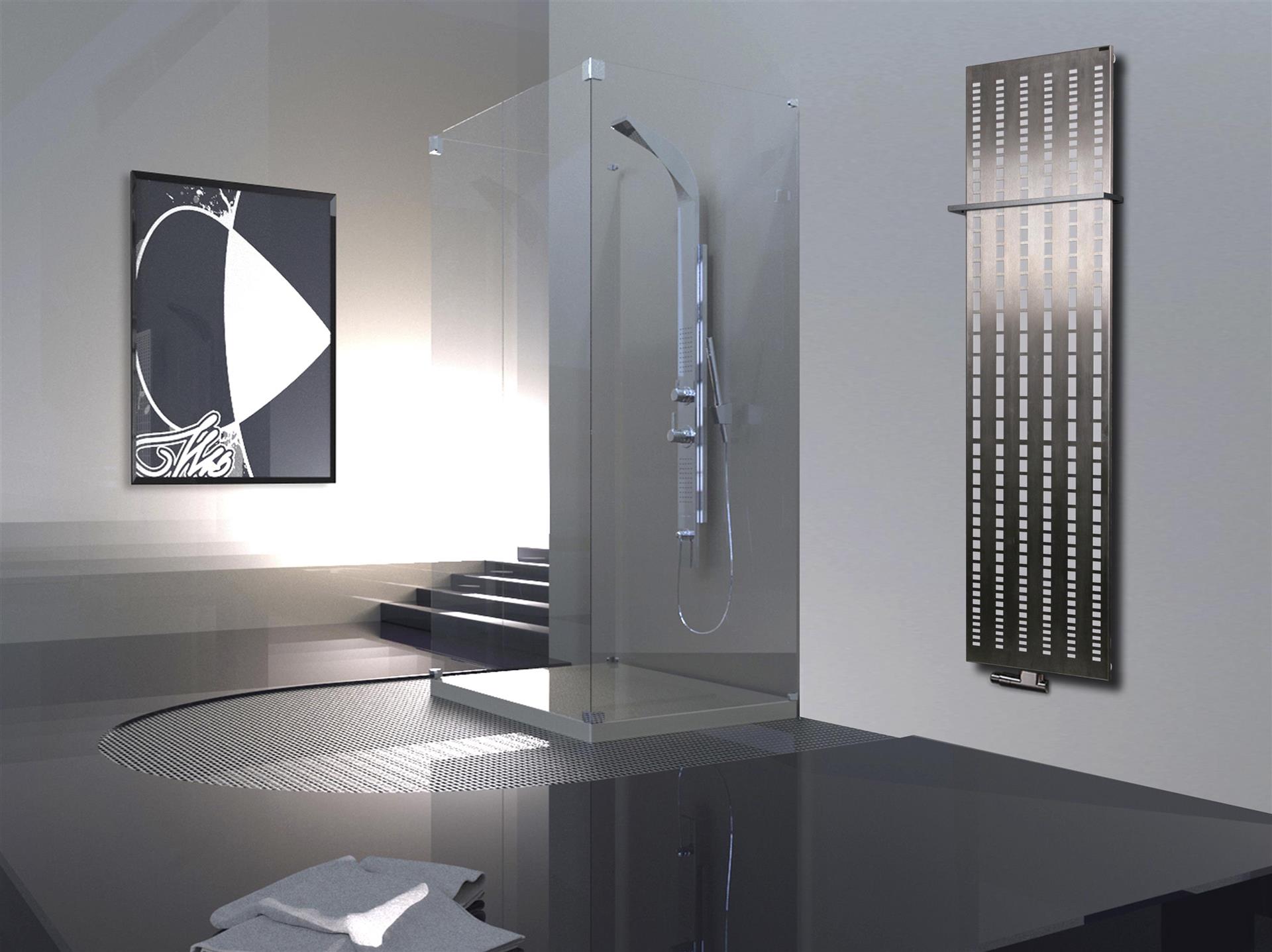 BADHEIZKÖRPER Design broken Mirror 3 180x47cm 1118 Watt Edelstahl matt +1 Halter 15mm SZAGATO Designheizkörper Handtuchheizkörper mit Mittelanschluss