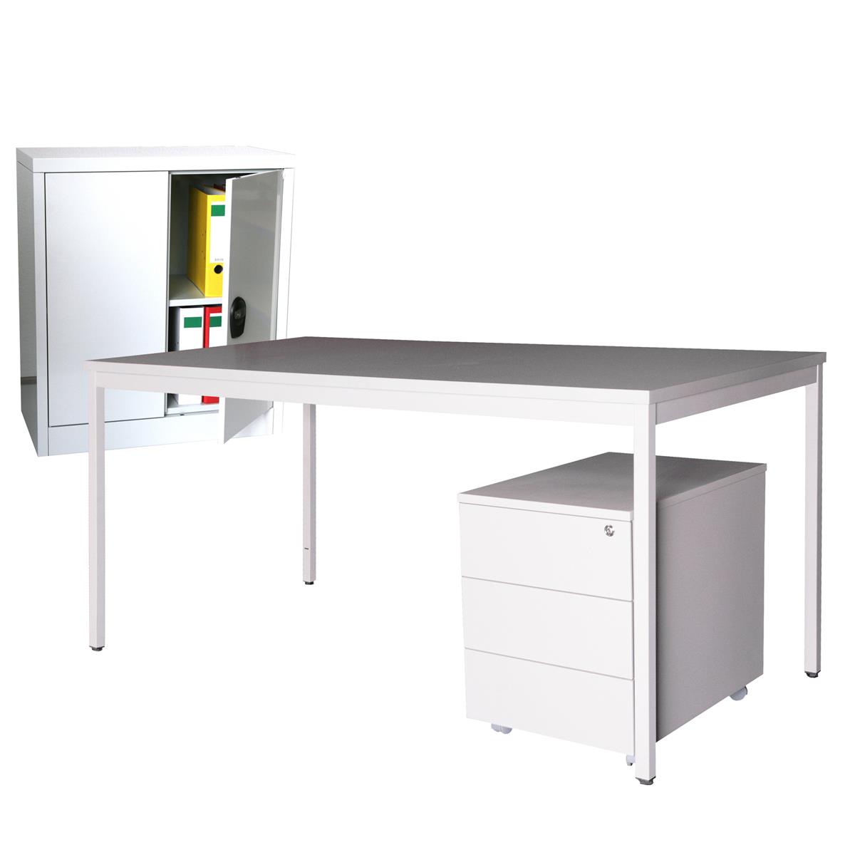 Schreibtisch 180x100cm SET + Rollcontainer Eco + Stahlschrank 90x80cm grau SZAGATO Arbeitstisch Bürotisch Druckertisch Kindertisch Schreibti günstig